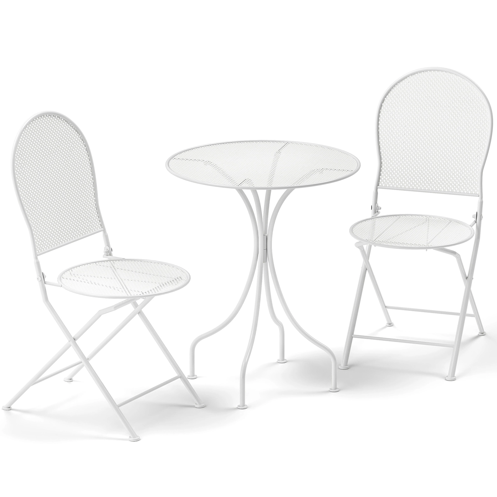 SUGIFT 3-Piece Folding Metal Patio Bistro Set, Round Table and 2 Flat-Folding Chairs