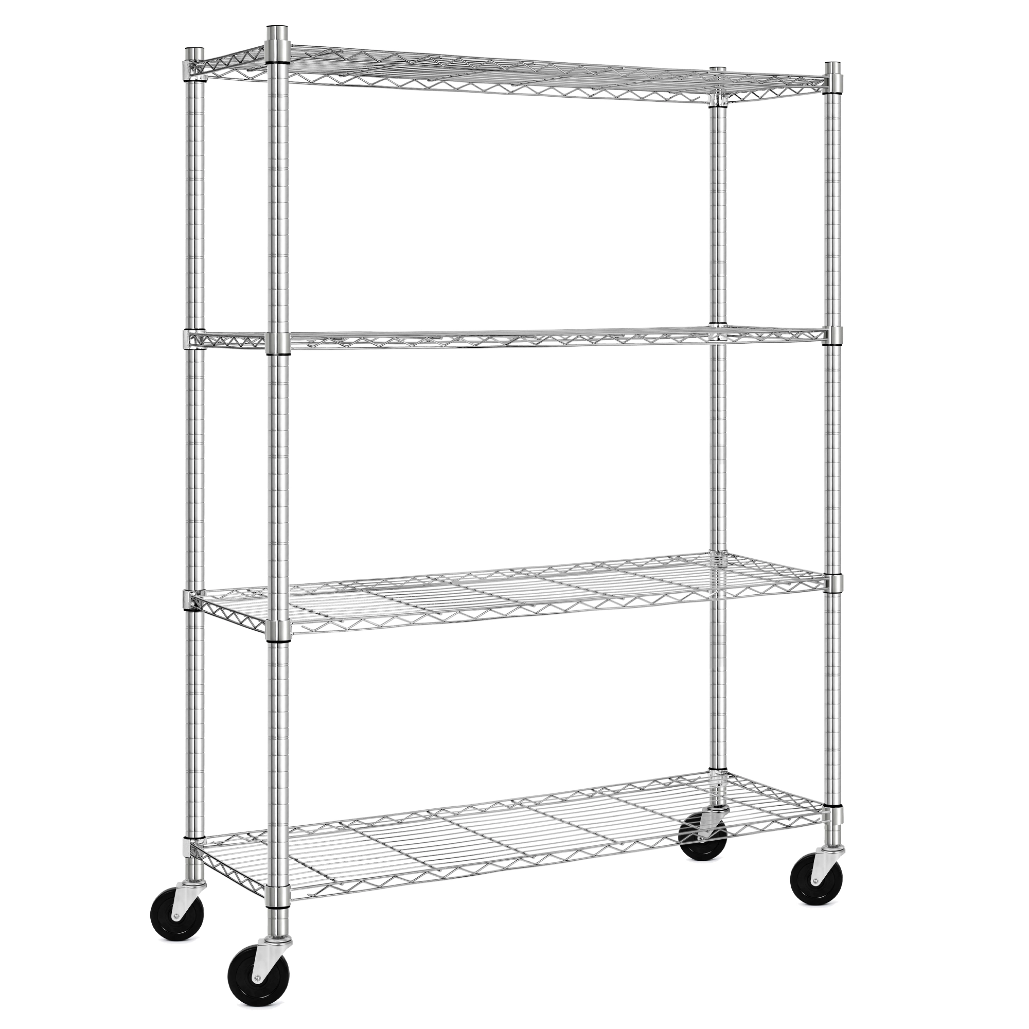 Flynama 4-Shelf Rolling Storage Shelving, Heavy Duty Steel, Chrome (45"W x 63"H x 16"D), Pantry Kitchen