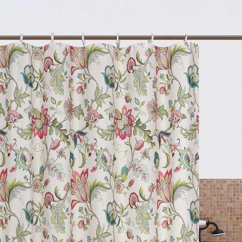 Ellis Curtain Brissac Floral Shower Curtain with Button Holes for Bathroom 70 x 72 Red