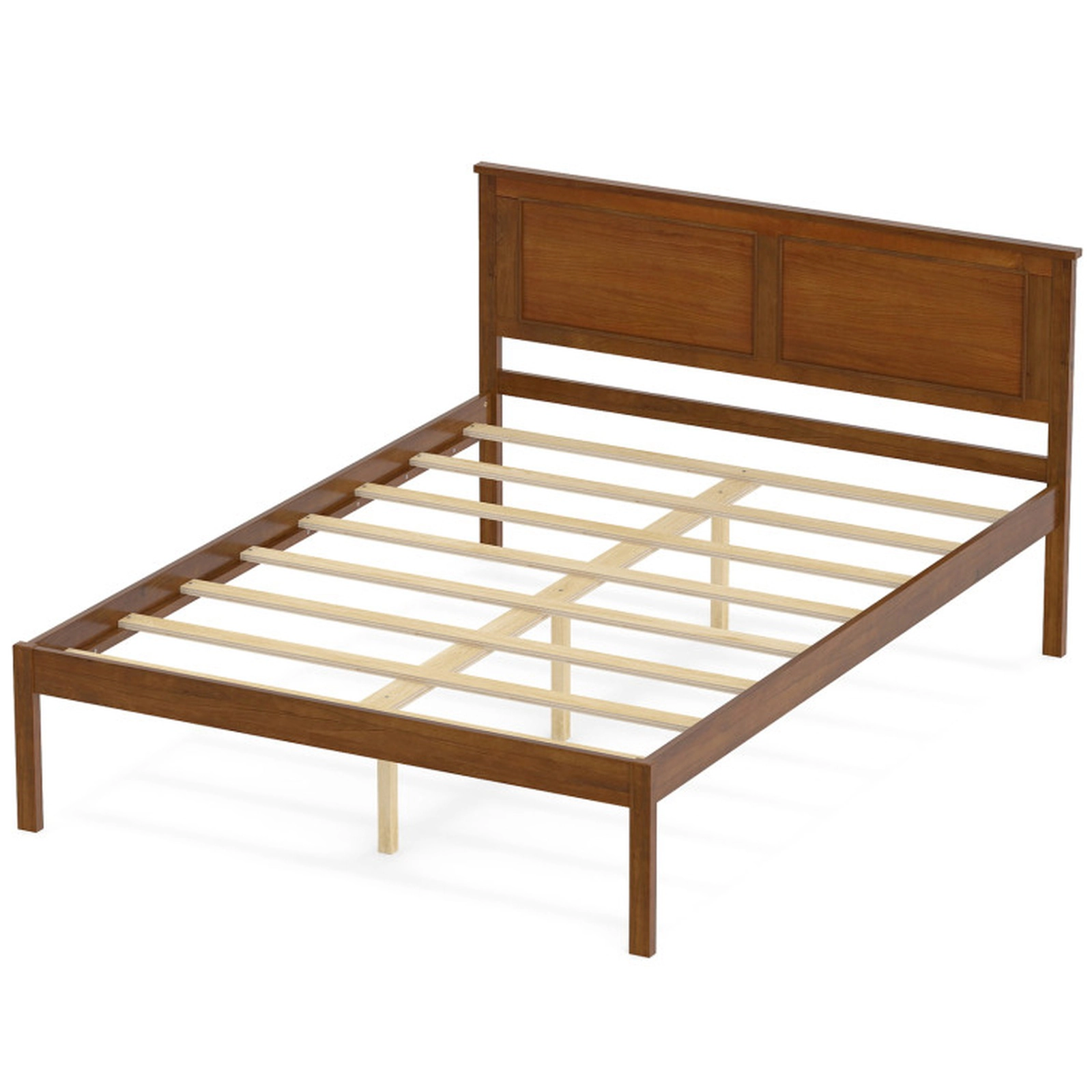 SUGIFT Farmhouse Wooden Platform Bed Frame with Headboard 600-lb Capacity Full/Queen/Twin Walnut/White