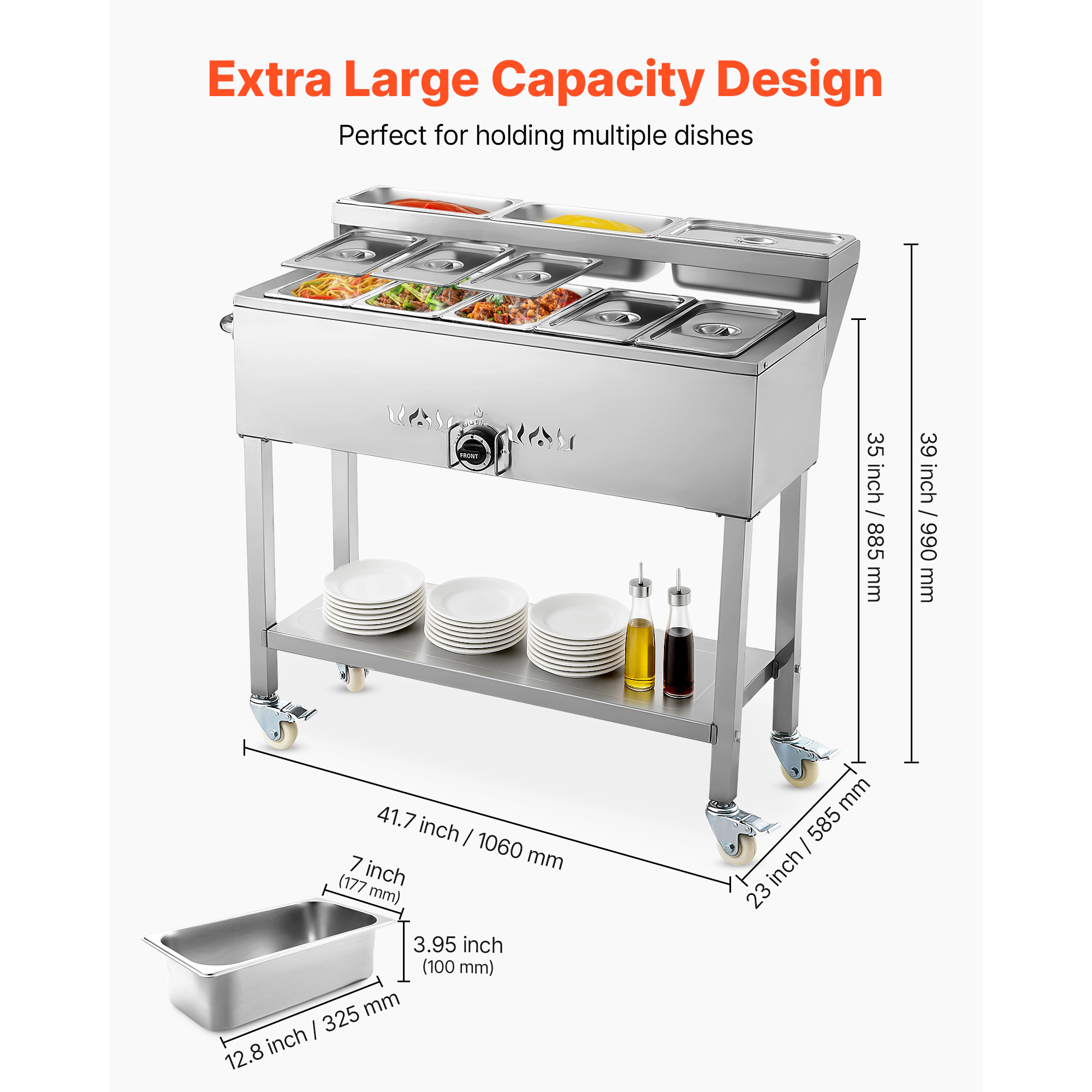 HONGGE Commercial Propane Steam Table with Drain Valve Stainless Steel Food Warmer for Outdoor
