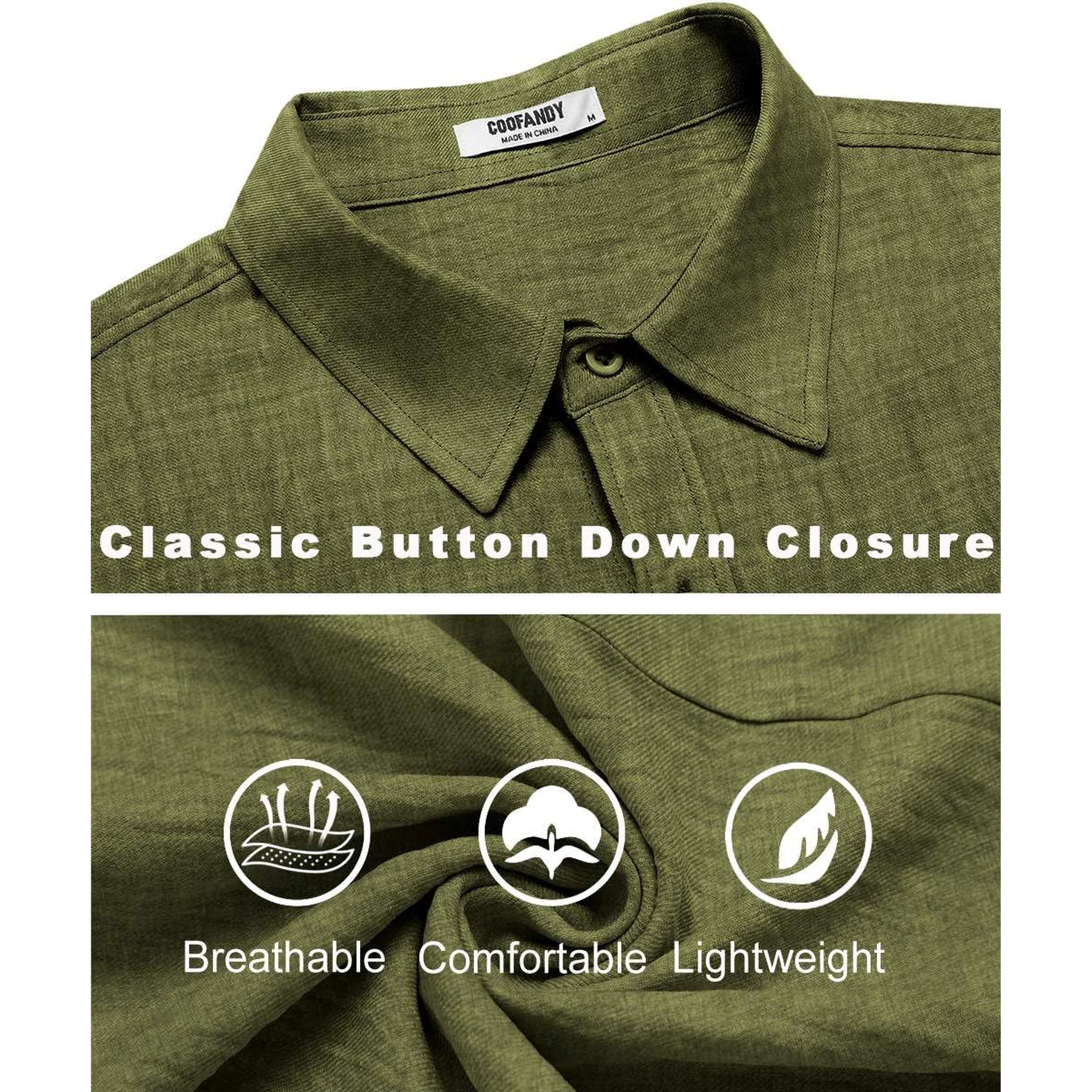 COOFANDY Men's Regular Fit Lightweight Linen Blend Short Sleeve Camp Shirt
