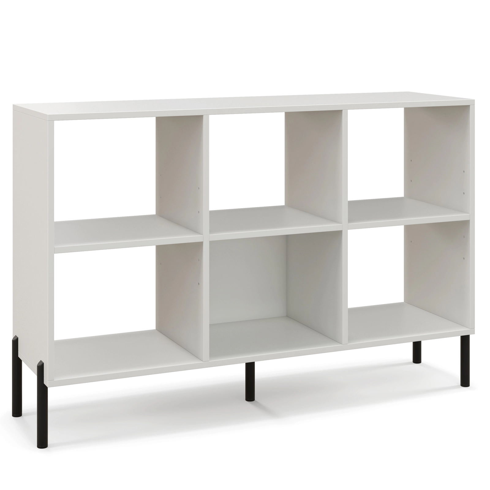 SUGIFT 3-Tier White Open-Back Low Bookshelf with 2 Adjustable Shelves and 135-lb Tabletop for Study