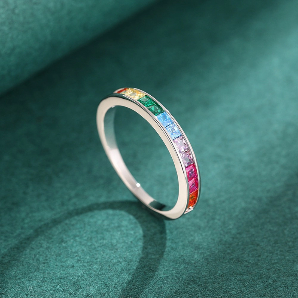 18K Silver Plated Eternity Bands with Colorful Cubic Zirconia
