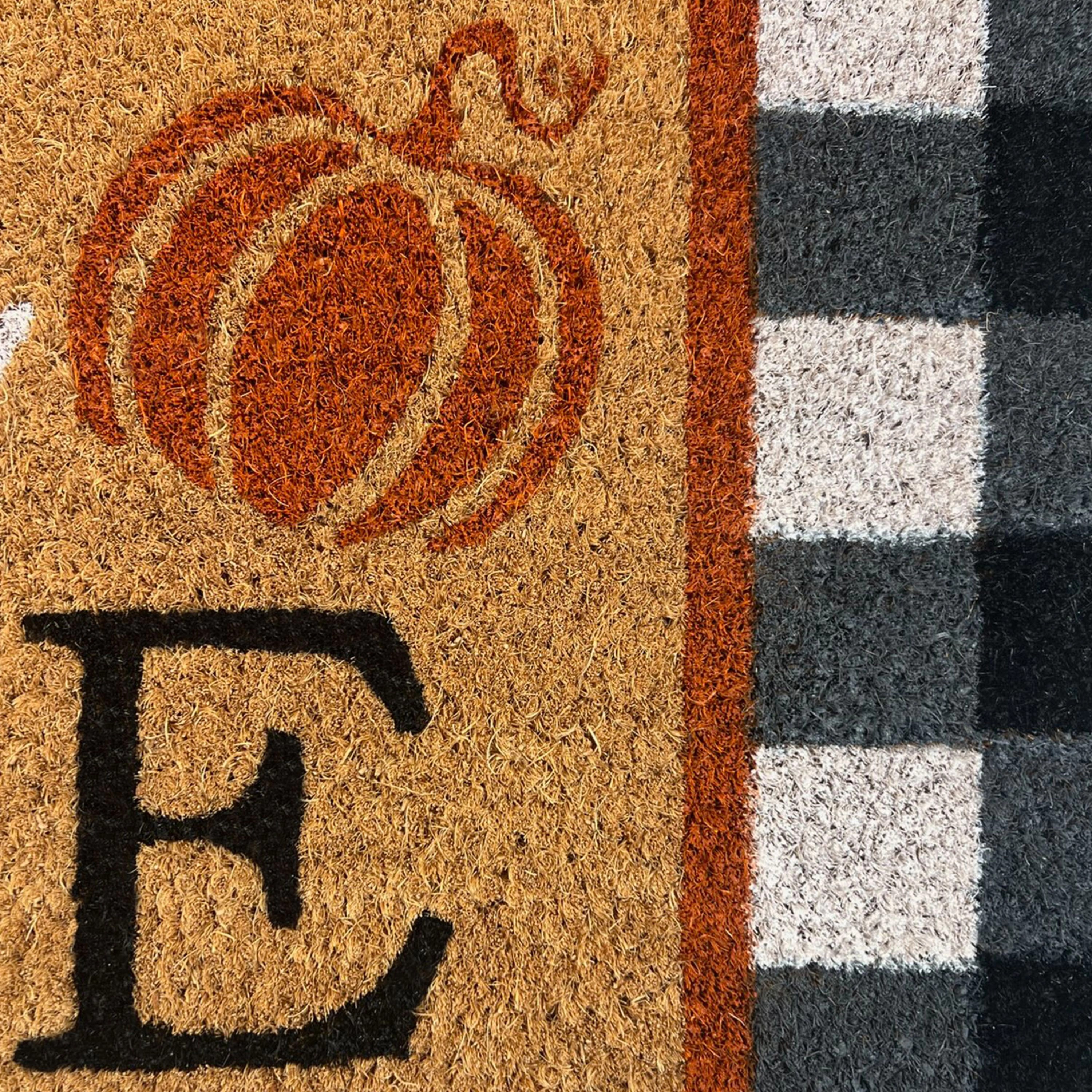 Kate Aurora Fall Autumn Plaid Home Sweet Home Pumpkin Bristled Outdoor All Season Welcome Mat - 18"x30"