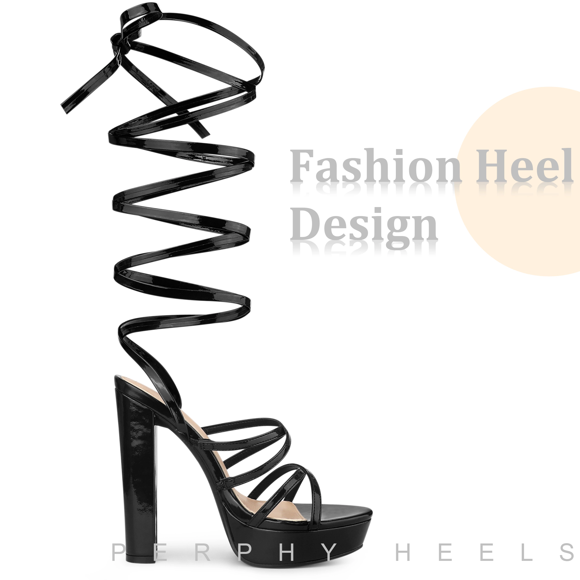 BLISSFUL STEP Women's Chunky Platform Strappy Lace Up Block Heel Sandals