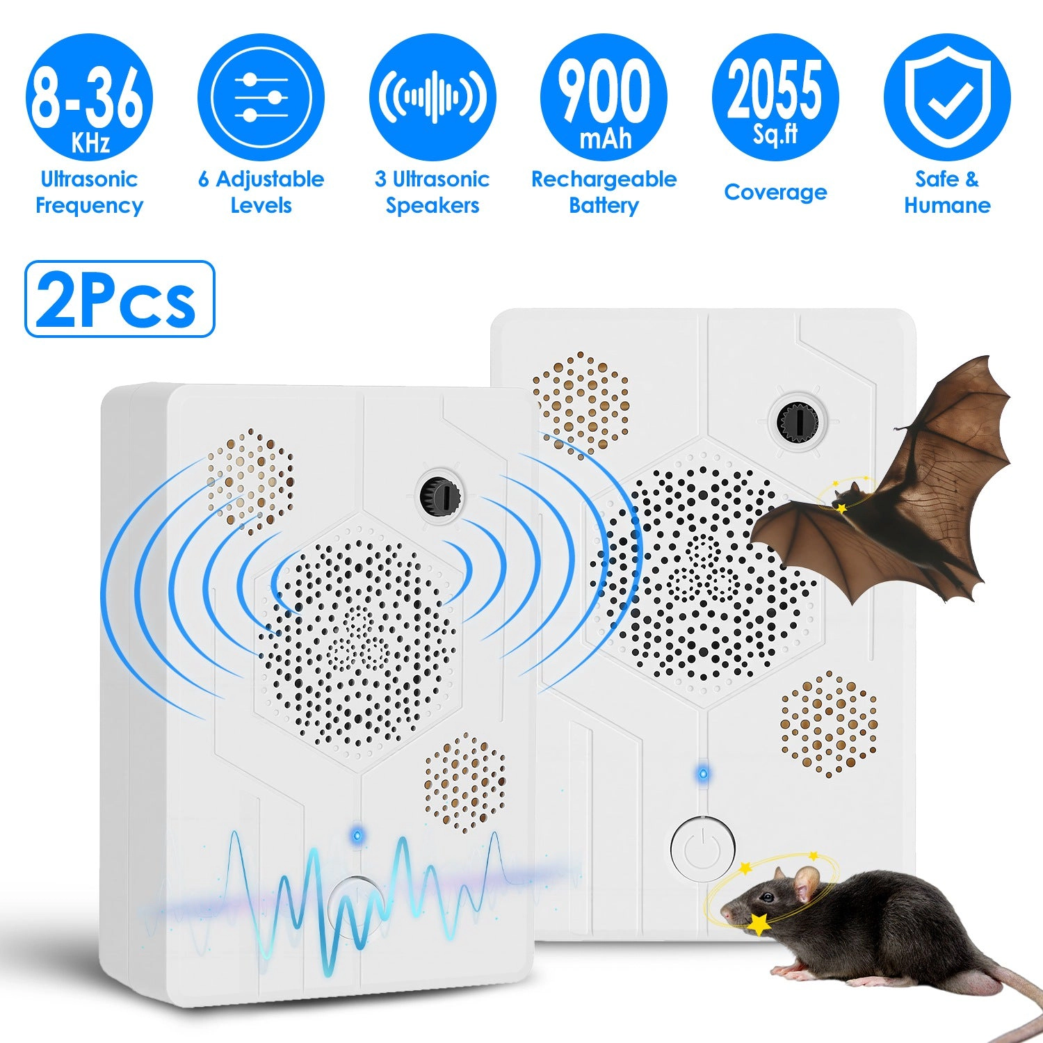 GBruno 2-Pc Rechargeable Ultrasonic Pest Repellent