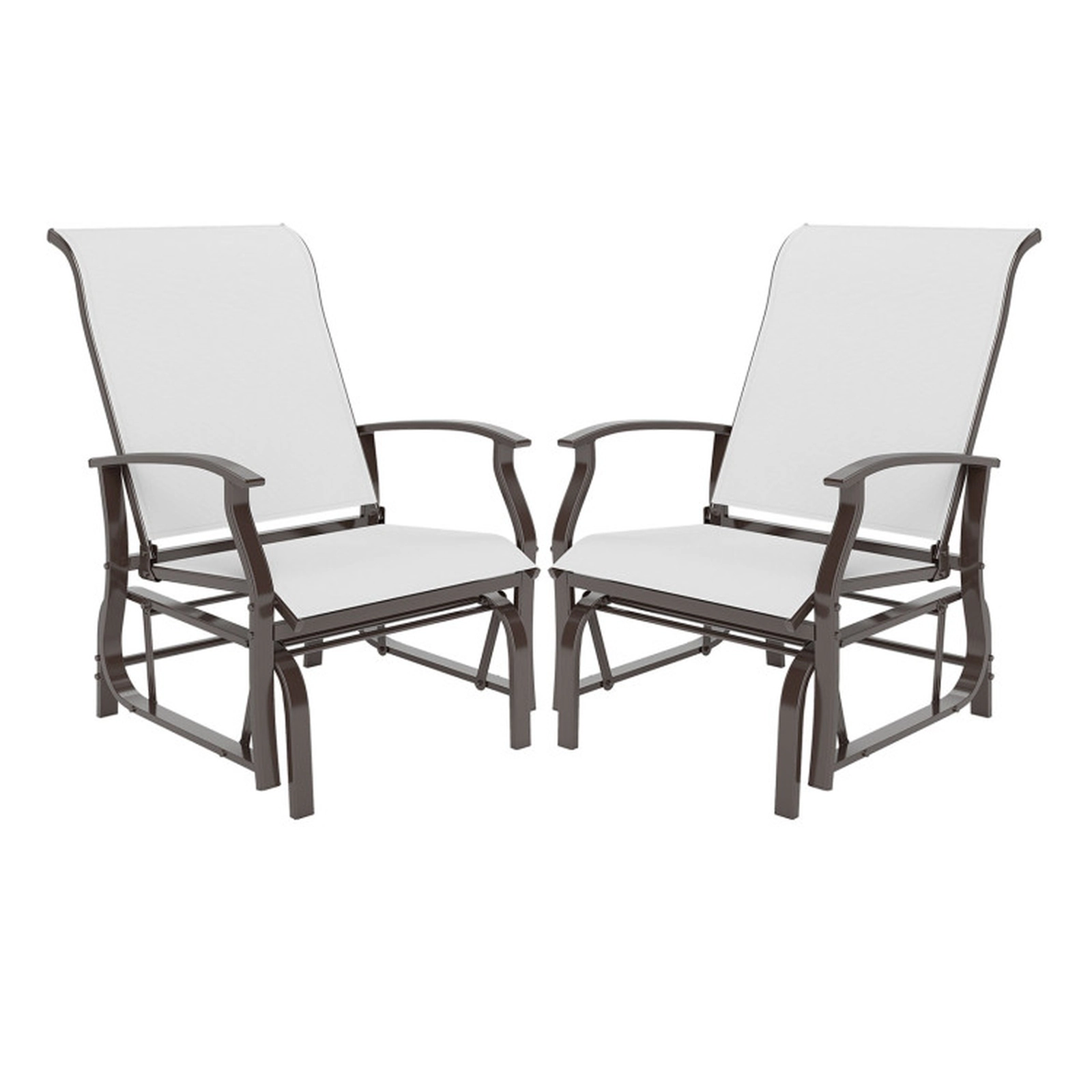 SUGIFT Set of 2 Outdoor Metal Glider Rocking Chairs with High Back, Breathable Sling Seats and Armrests