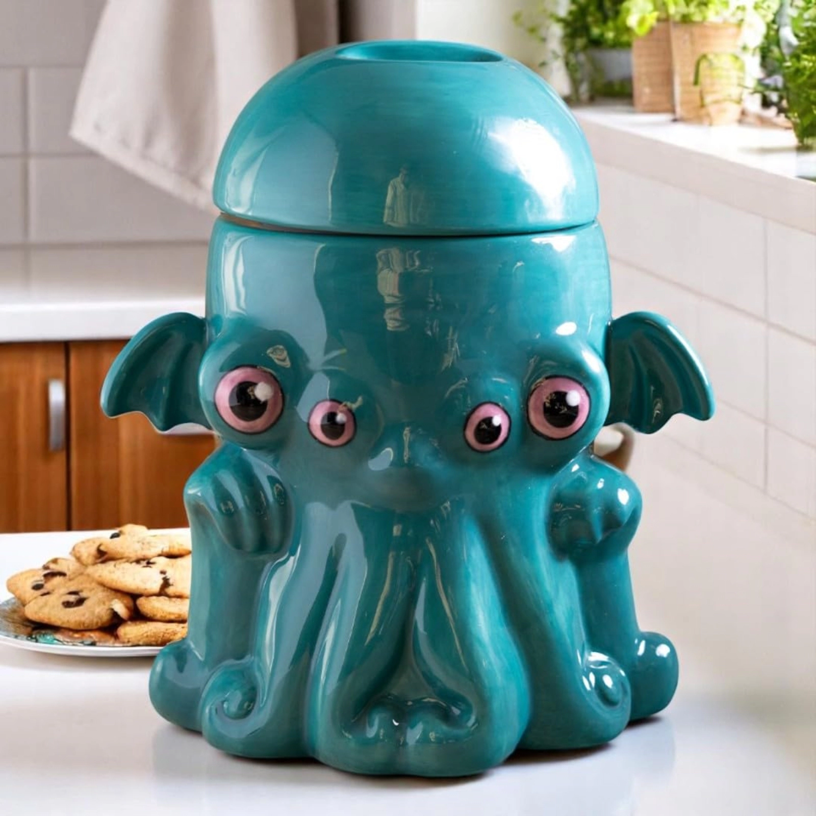 Pacific Giftware Cthulhu Kraken Turquoise Ceramic Cookie Jar Decorative Kitchen Storage