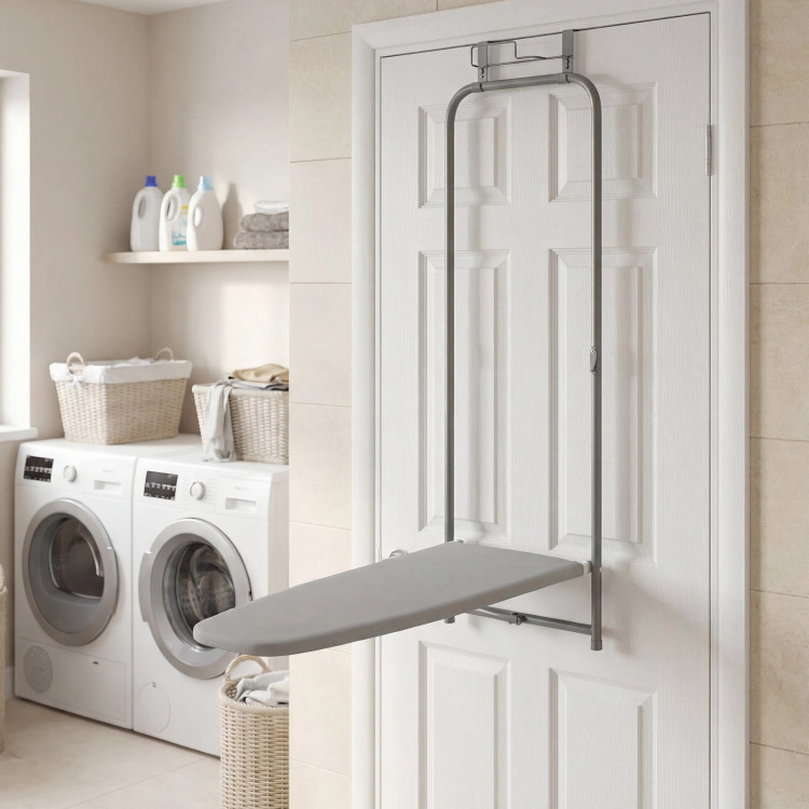 SUGIFT Gray Portable Over the Door Folding Ironing Board with 35-in x 14.5-in Surface and Iron Holder