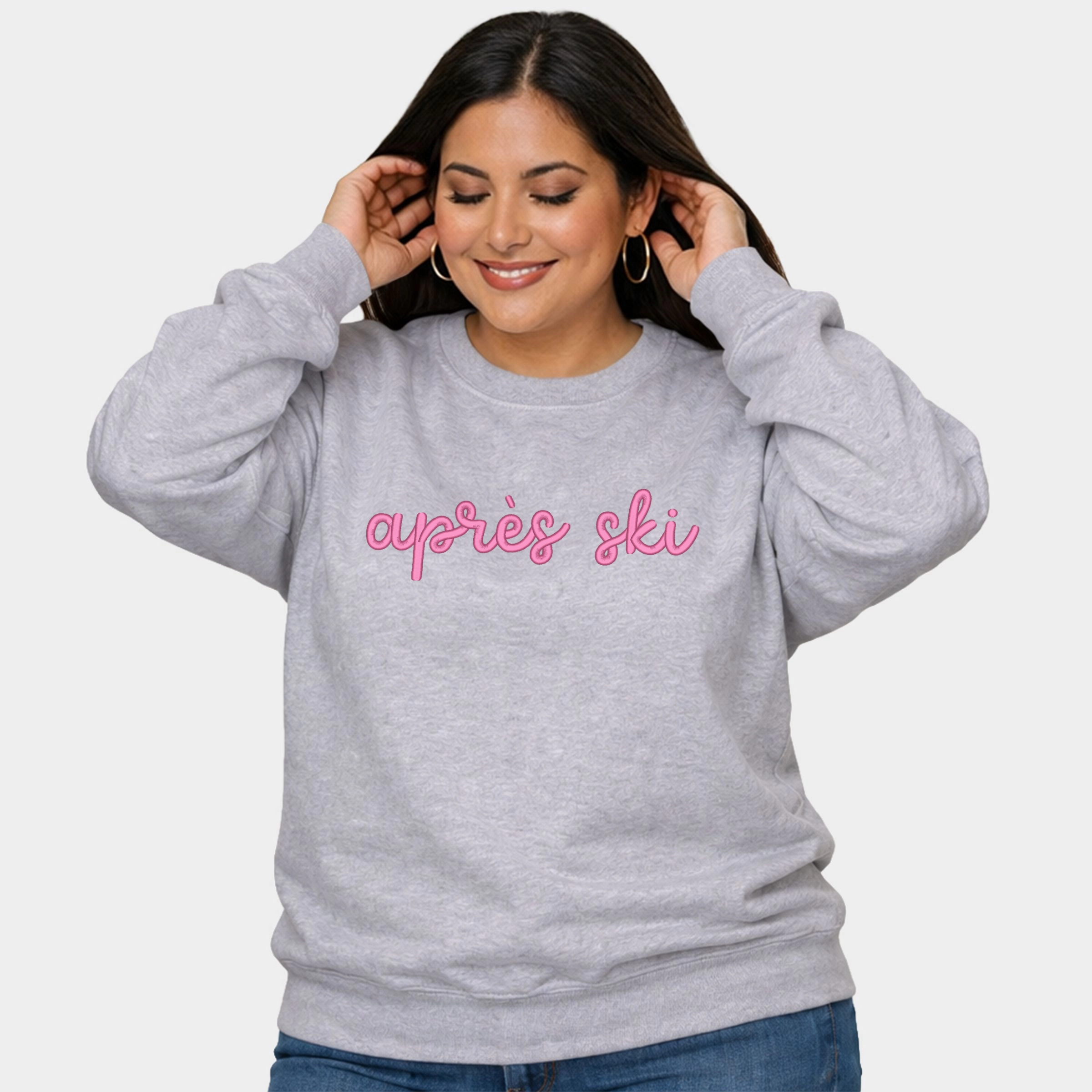 Simply Sage Market - Embroidered Apres Ski Words  Women's Plus Sized Graphic Sweatshirt