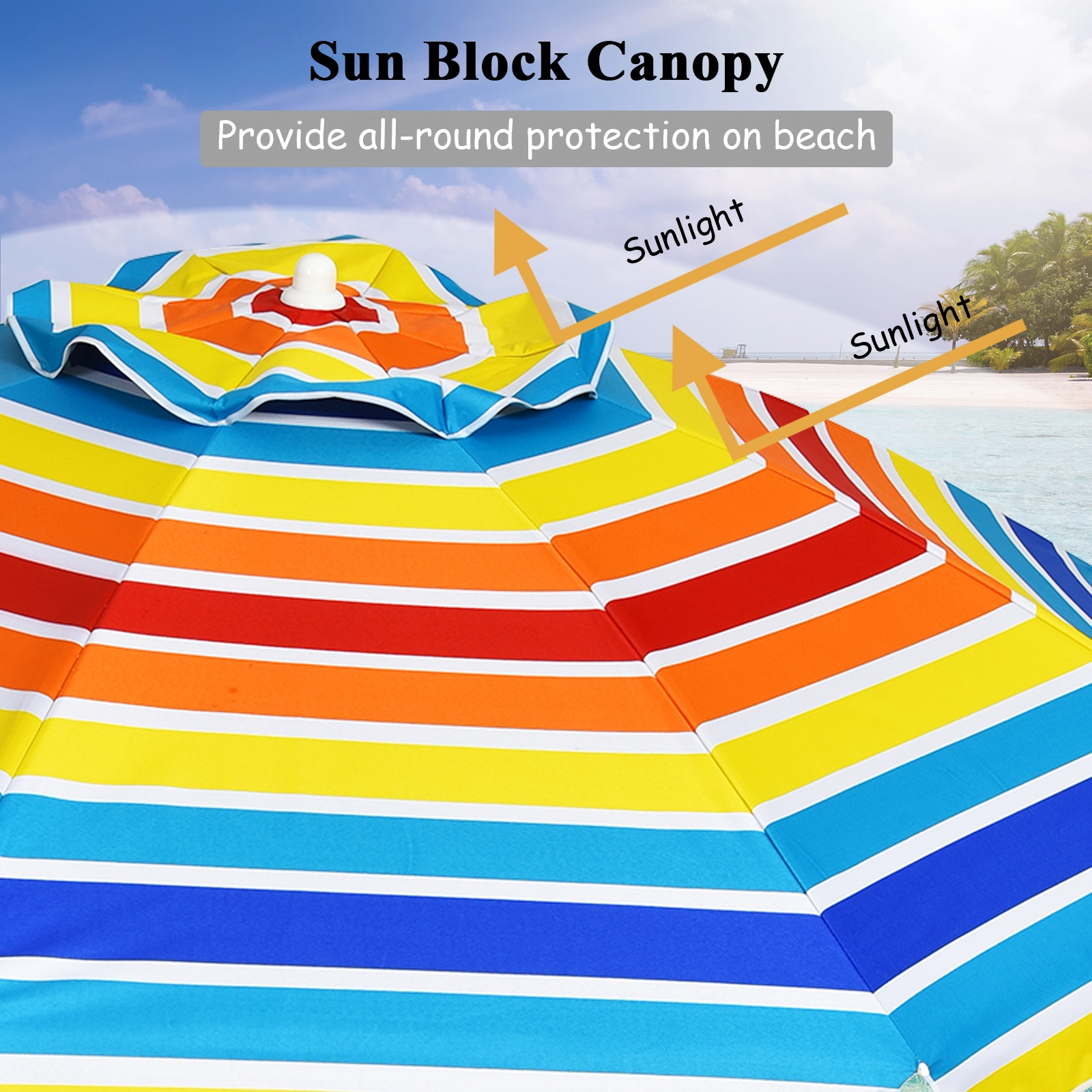 SUGIFT 7.2-ft Portable Beach Umbrella with Integrated Sand Anchor Adjustable Tilt 8 Ribs and Carry Bag