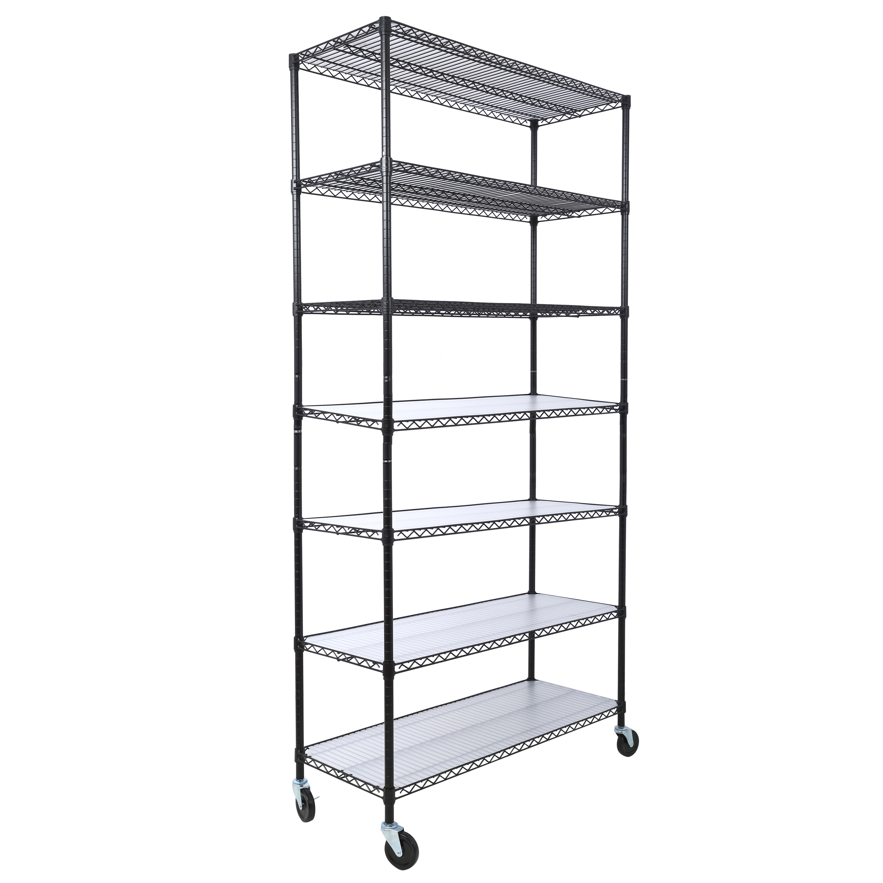 Flynama 7 Tier Black NSF Wire Rack 2450 LBS 81.5H x 48L x 18D in with Rolling Wheels and Liners for Closet and Kitchen
