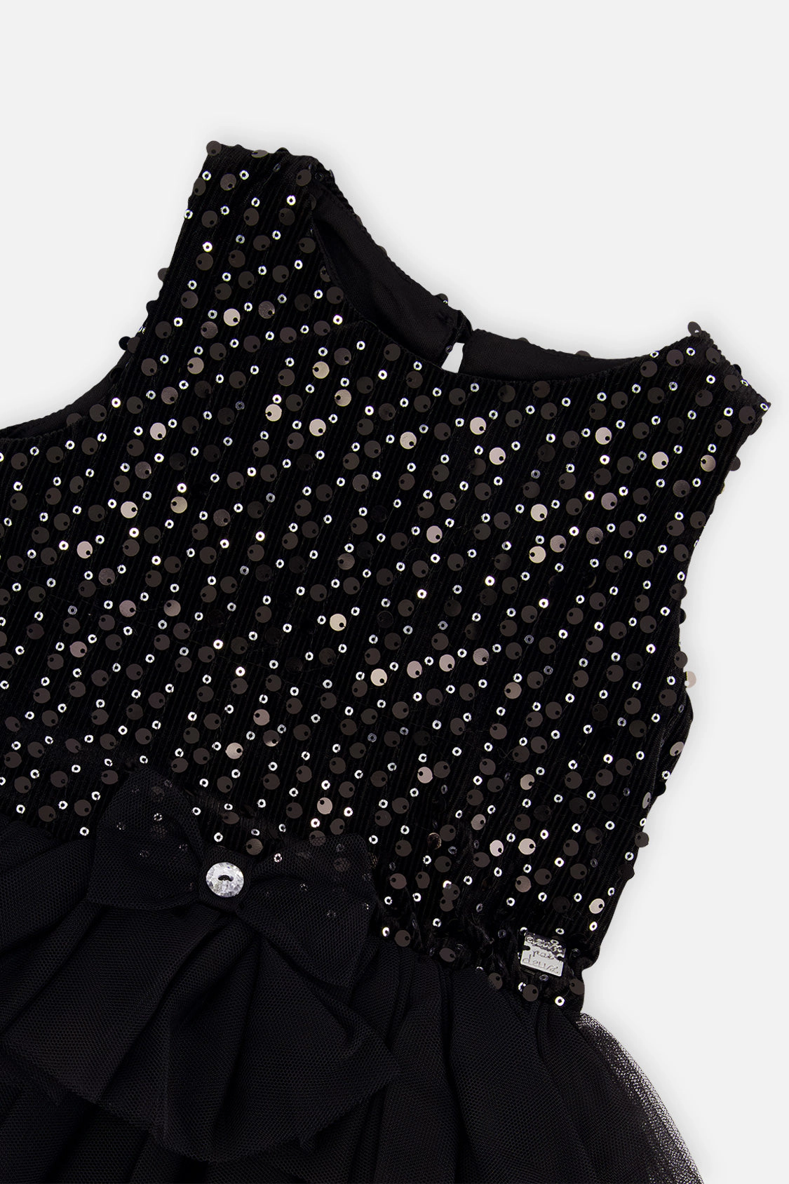 Deux par Girls Bi-Material Sparkle Velour Sleeveless Tiered Mesh Dress