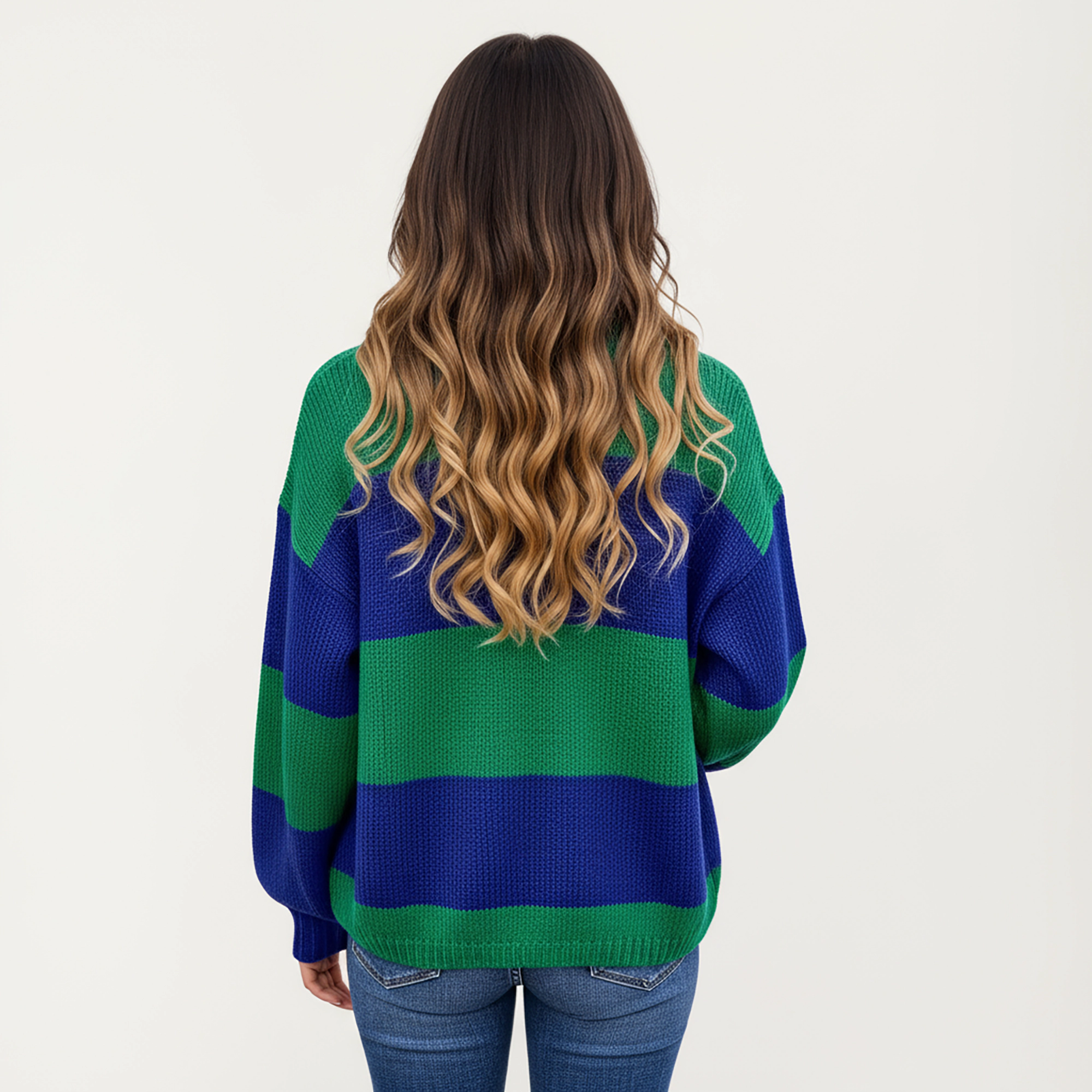 Anna-Kaci Women's Bold Stripe Knit Cardigan with Ribbed Hem and Balloon Sleeves