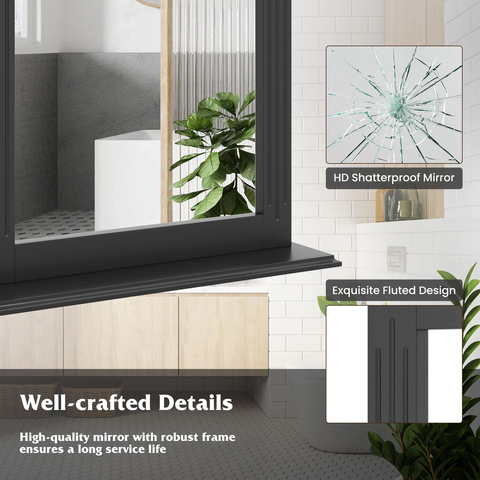 SlickBlue 22.5 Inch Bathroom Mirror with Shelf, Wall Mounted