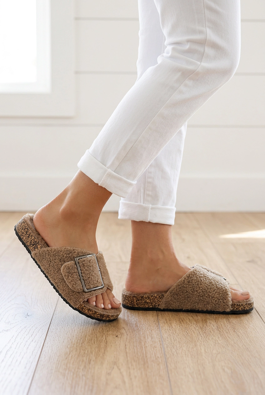 Threaded Pear Women's Rochelle Buckle Crossed Band Slippers