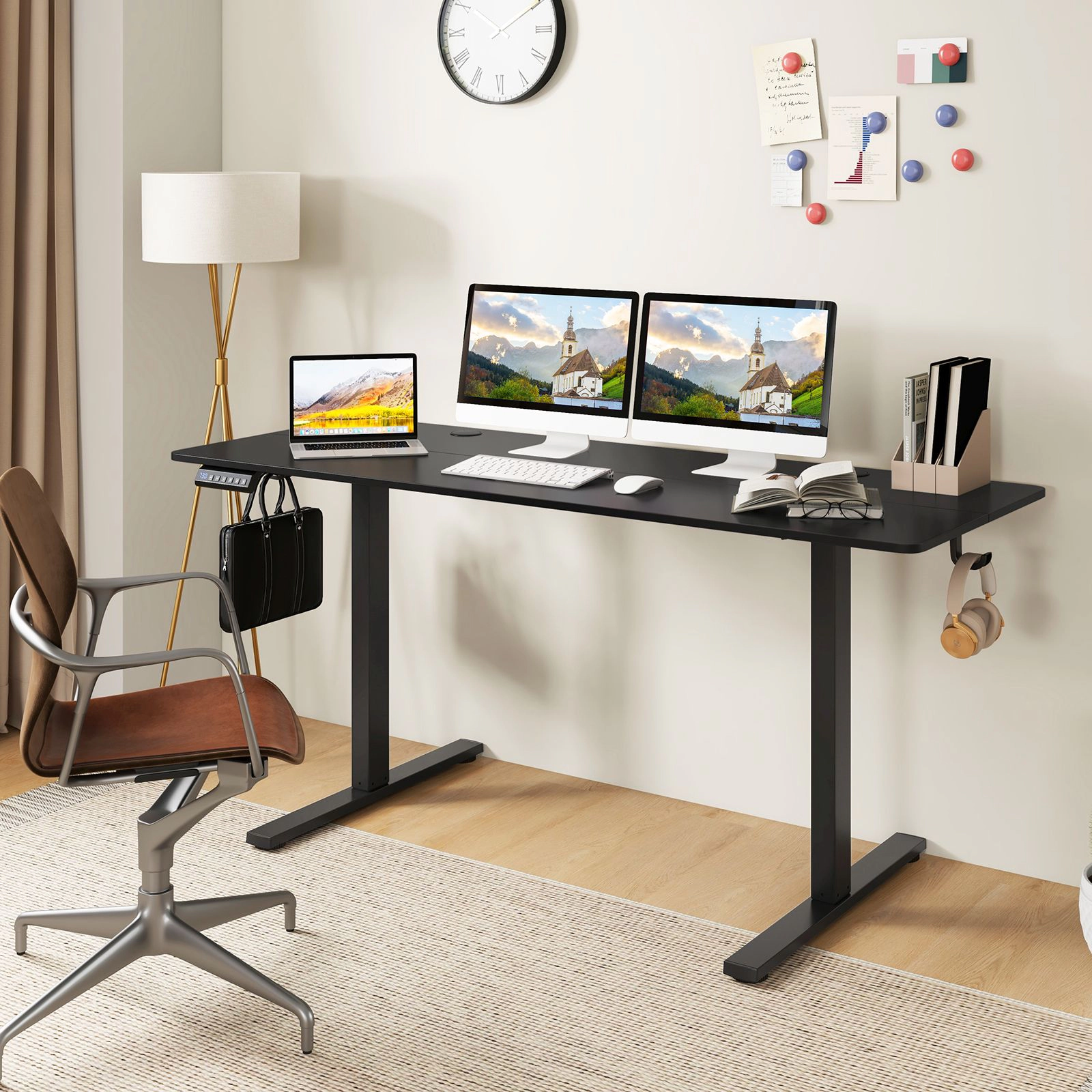 SlickBlue 63 Inch Height Adjustable Standing Desk with Cable Holes