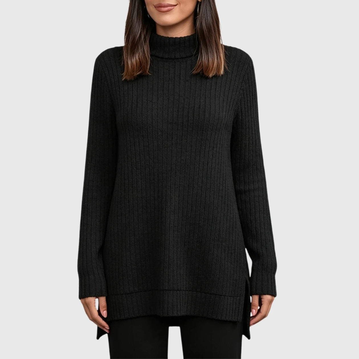 YesFashion Womens Turtleneck Long Sleeve Tunic Top Casual Fall Side Split Oversized Pullover Sweater