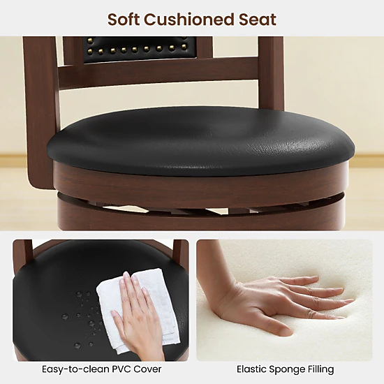 Glintex 2-Piece 25.5-Inch Swivel Counter Stool Set with Curved Backrest, Espresso & Black