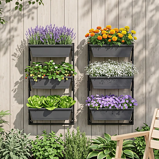 LJG Deck Railing Planter Boxes with Adjustable Brackets & 3-Tier Design ...