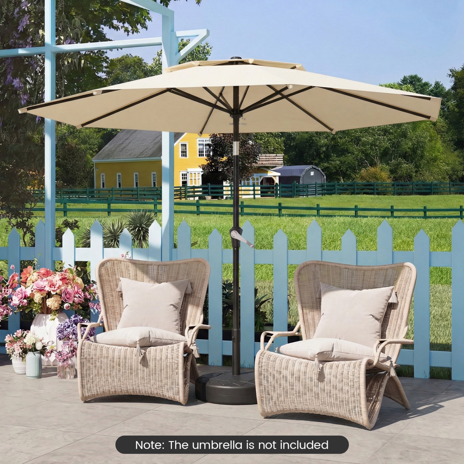 Slickblue Round Fillable Market Patio Umbrella Base with Adjustable Pole Holder for Center Pole Umbrellas