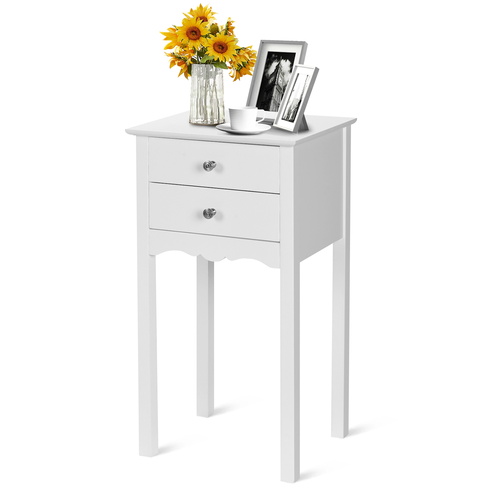 SUGIFT MDF Side Table End Accent Table with 2 Drawers 30-in Tall Black/White
