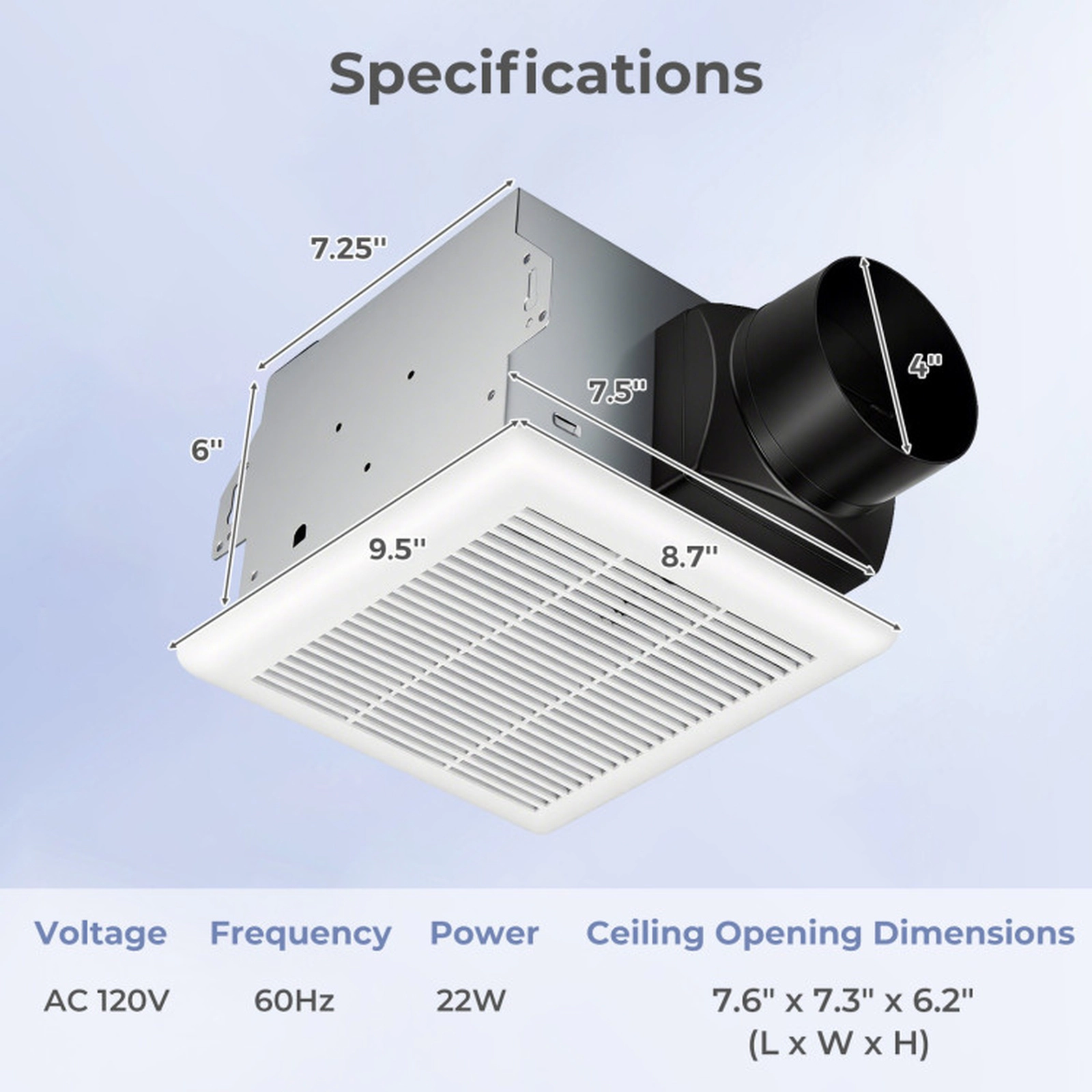 SUGIFT 80-CFM 1.5-Sone 90-sq ft 120V Ceiling Mount Bathroom Exhaust Fan with Galvanized Housing and 4-in Duct