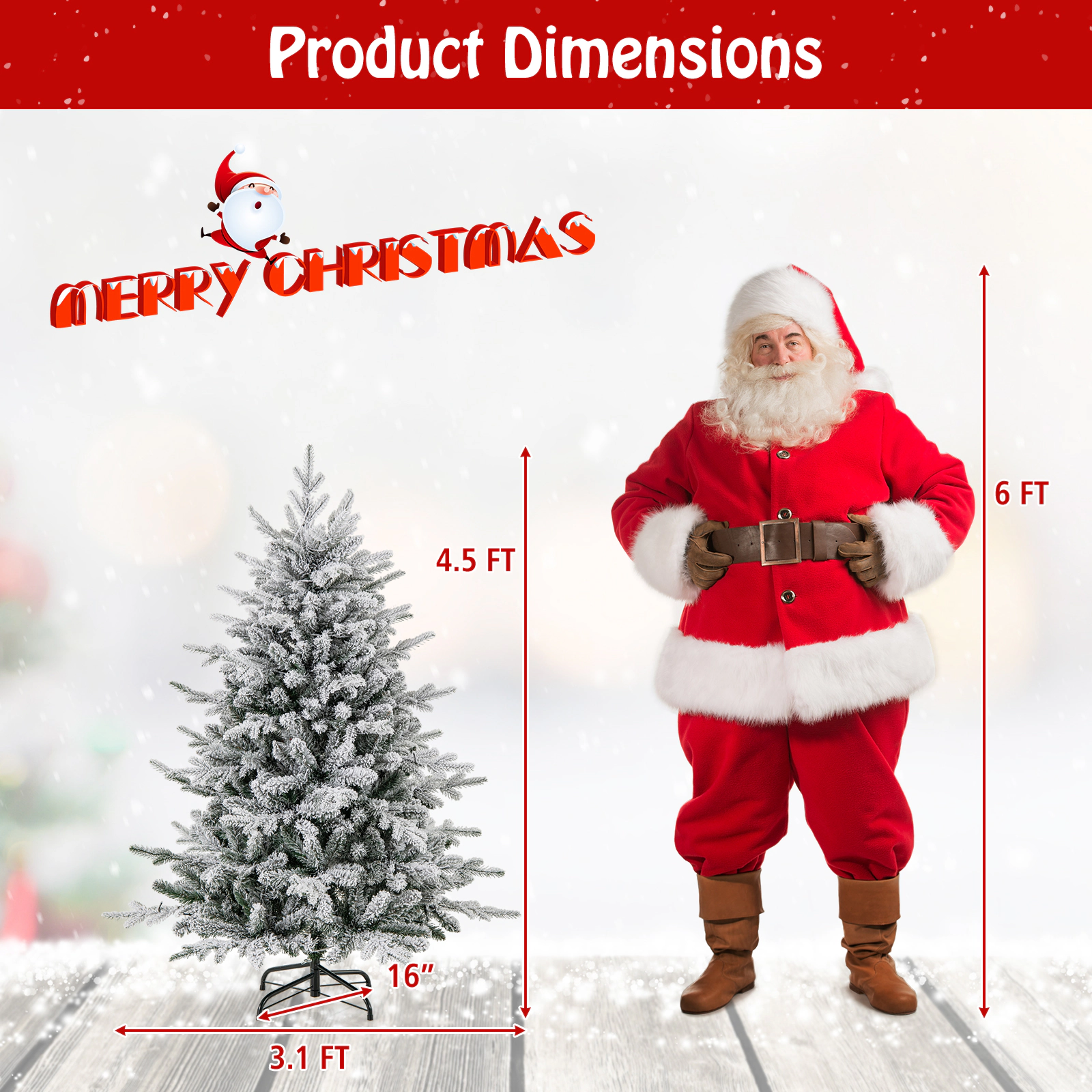 LJG Flocked Christmas Tree with 8 Lighting Modes and Multi-Color LED Lights
