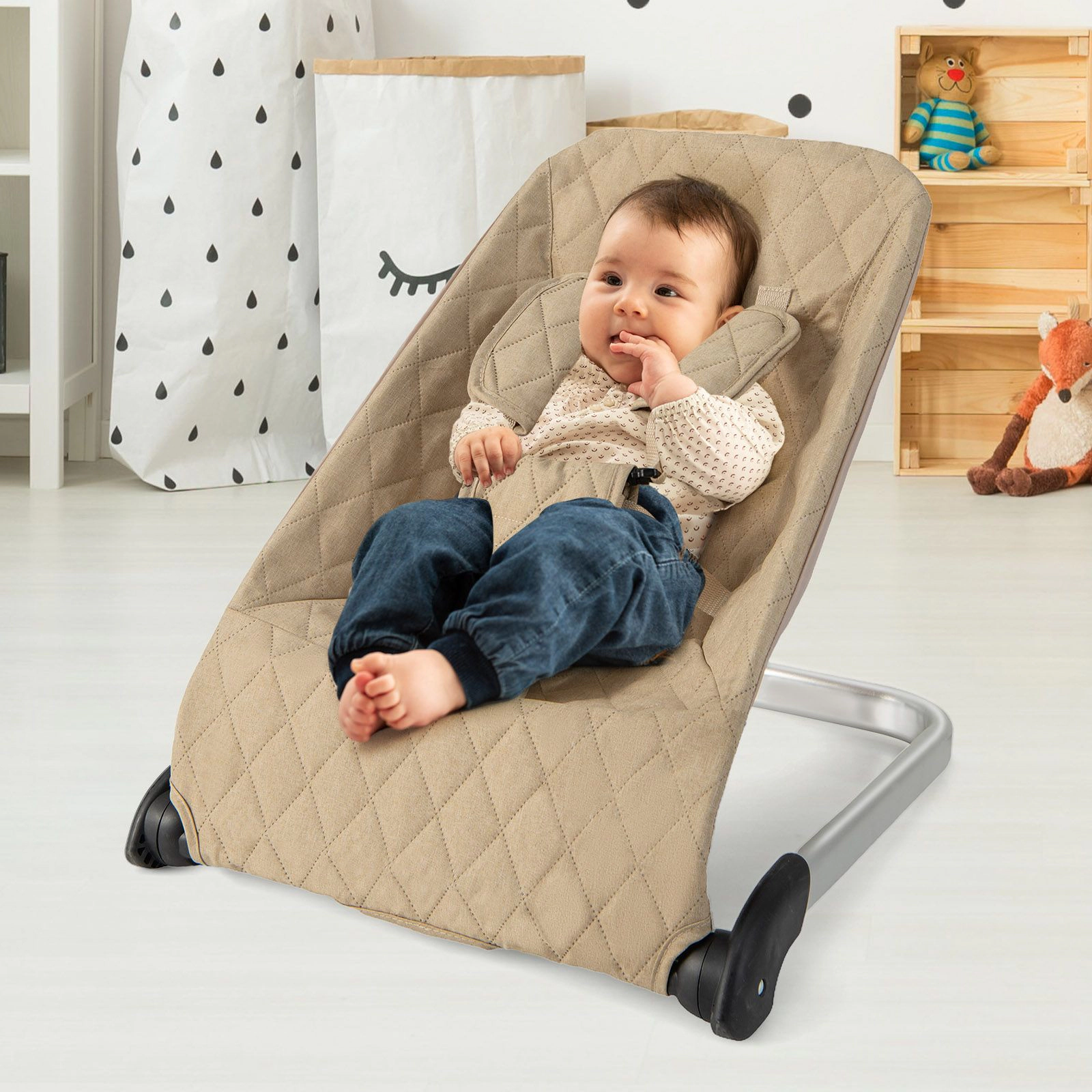 SlickBlue Unisex Baby Bouncer With 5-Point Harness and Foldable Seat