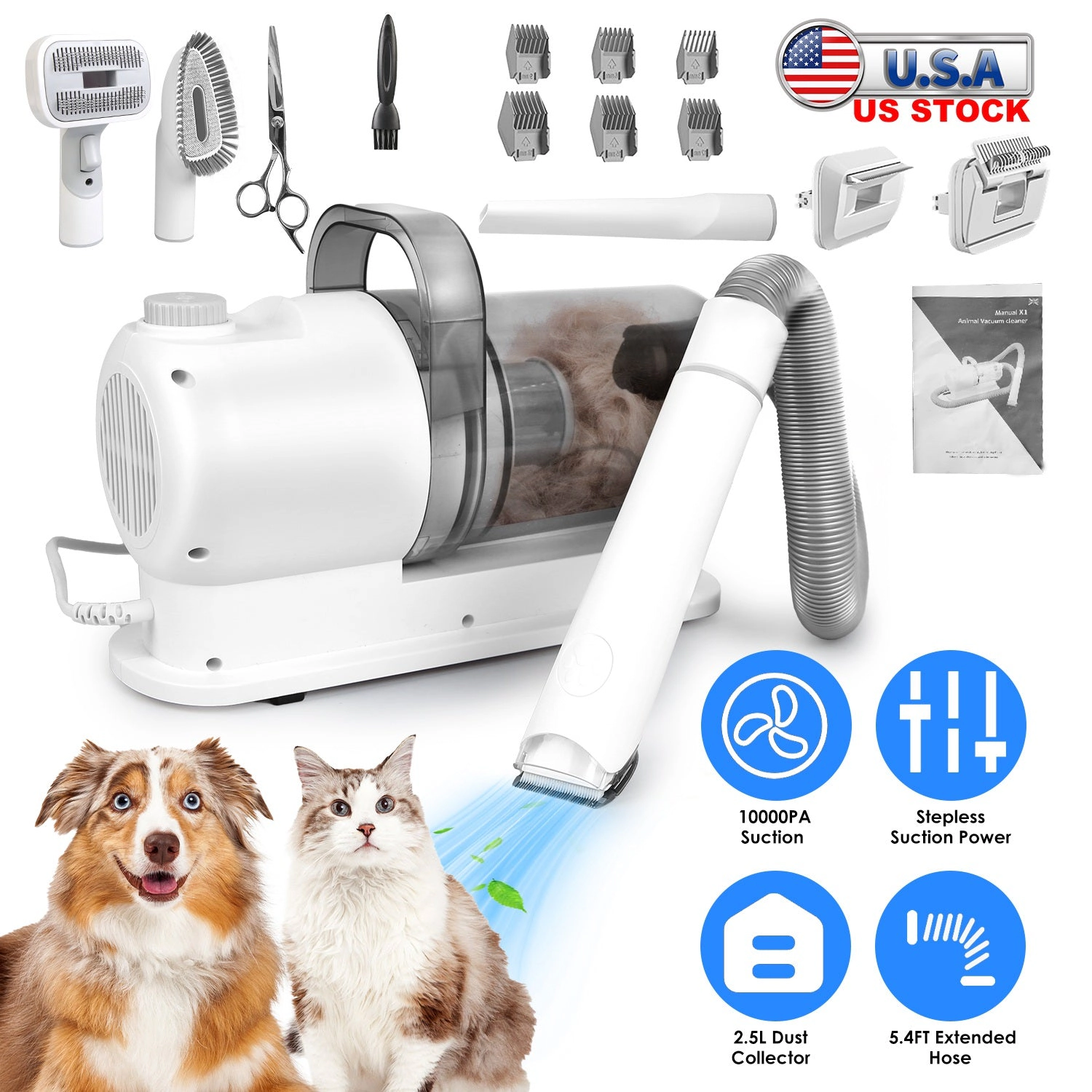 GBruno 7-Tool Pet Grooming Vacuum Kit
