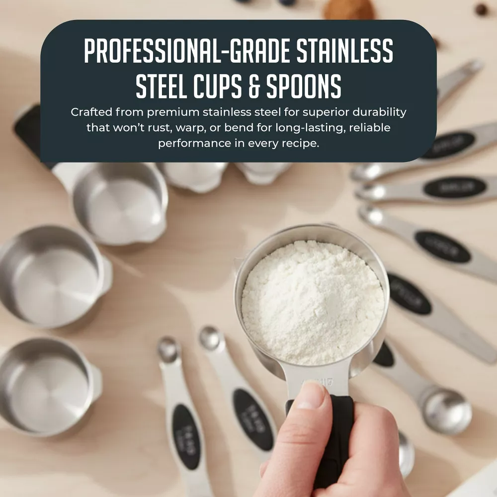 Luminuxe Stainless Steel Measuring Cups and Spoons Set, 16Pc Magnetic Nesting Measuring Cup and Spoon Heavy Duty