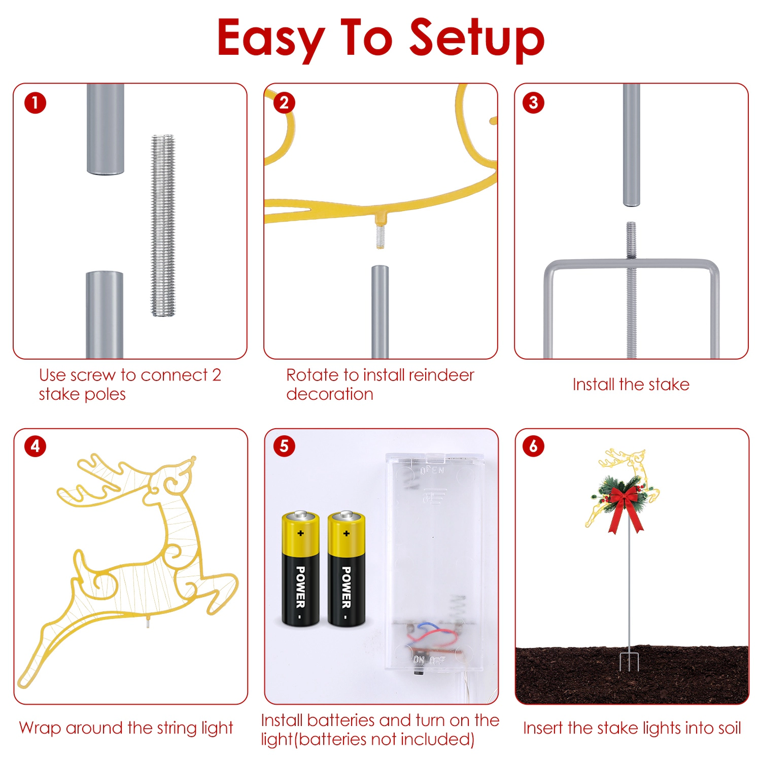 GBruno LED Lighted Christmas Reindeer Pathway Stakes