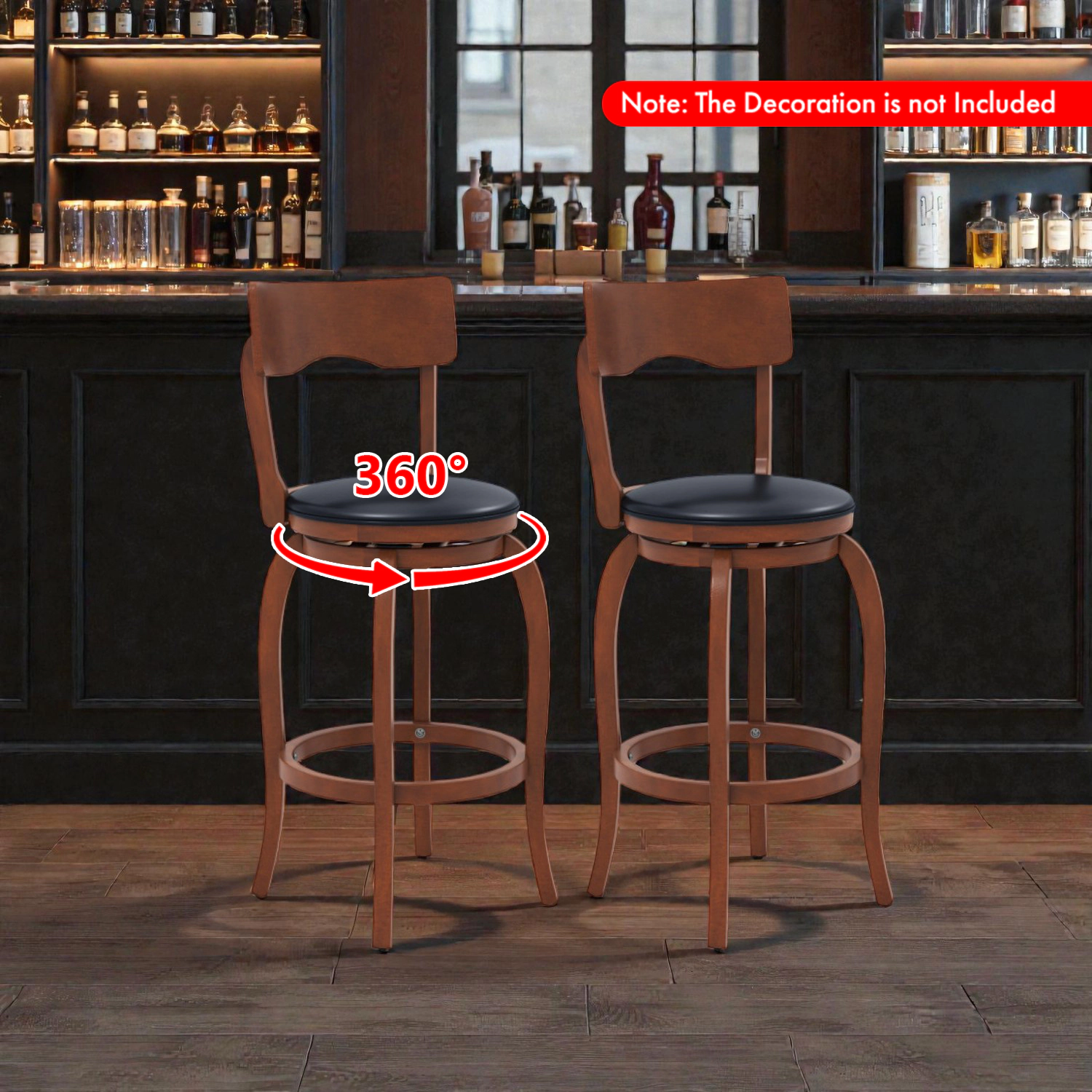 Hivvago 2-Piece Swivel Bar Stools with Upholstered Seats and Rubber Wood Frame