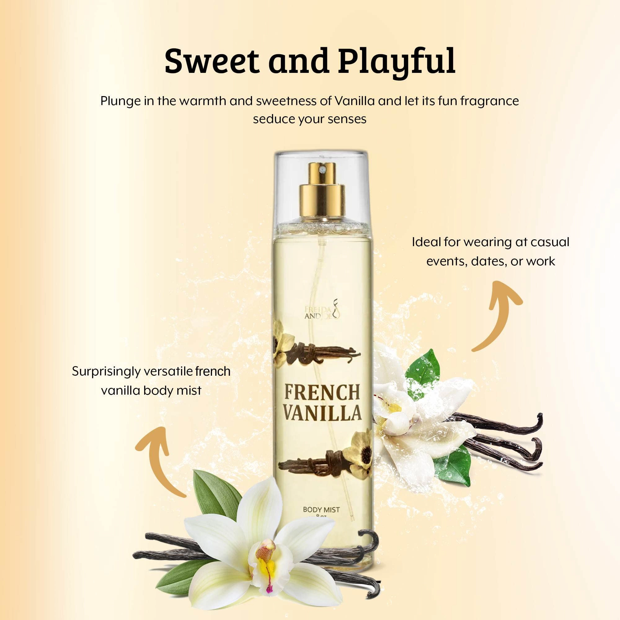 French Vanilla Fragrance Body Mist in 8oz Spray Bottle