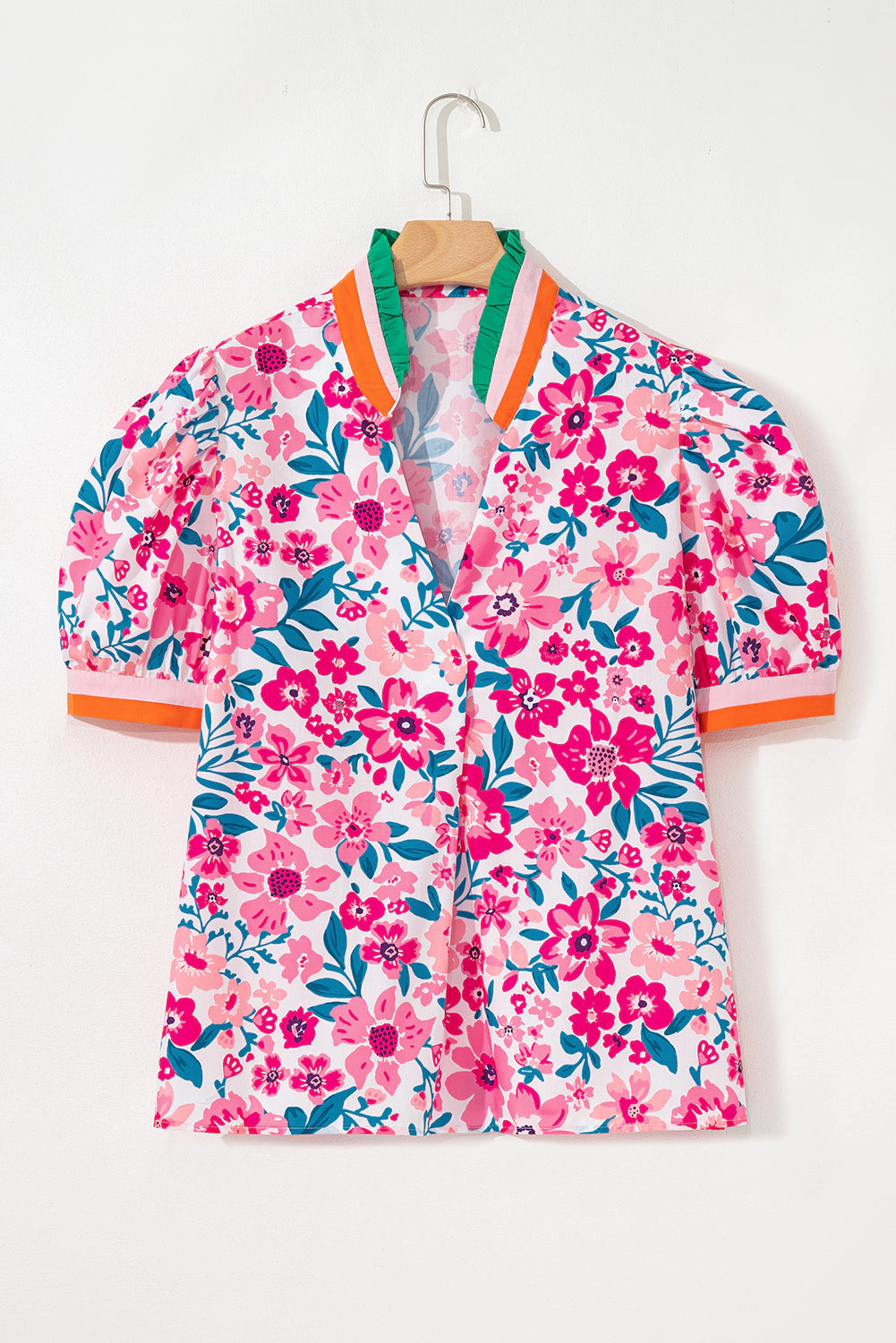Threaded Pear Women's Gianna Floral Short Sleeve Blouse