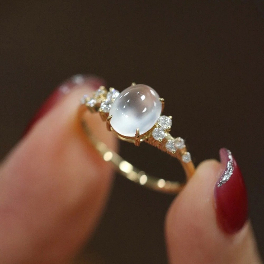 Wardrobe Whimsy Oval Cabochon White Crystal Delicate Promise Ring