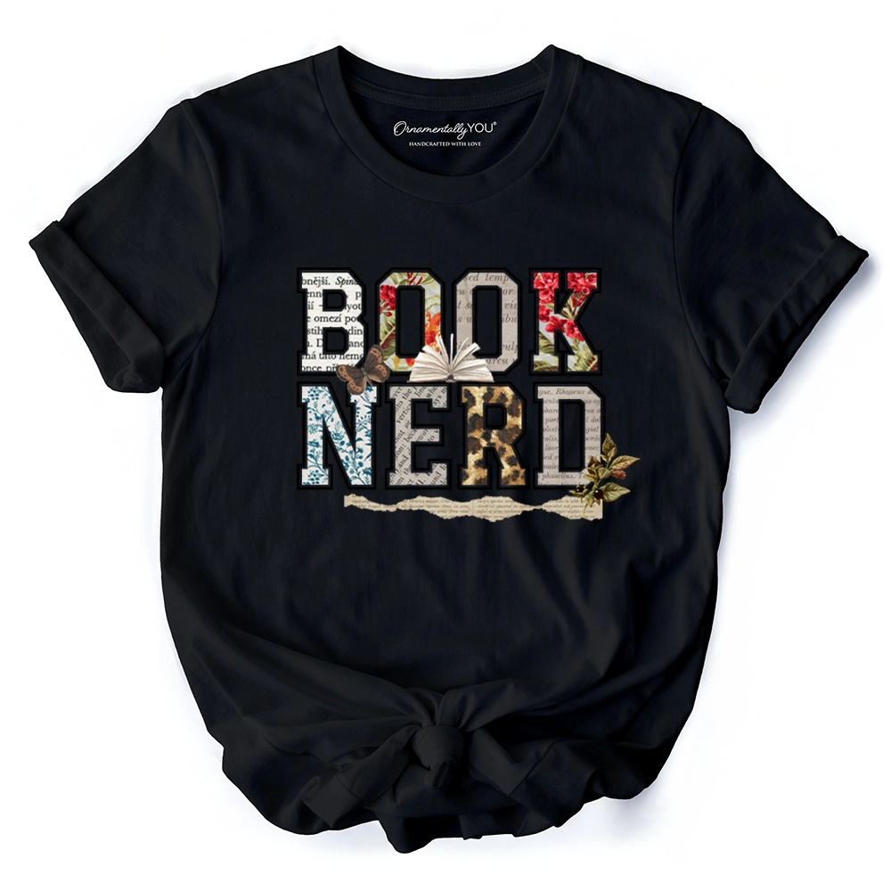 OrnamentallyYou Womens Book Nerd Collage T-Shirt