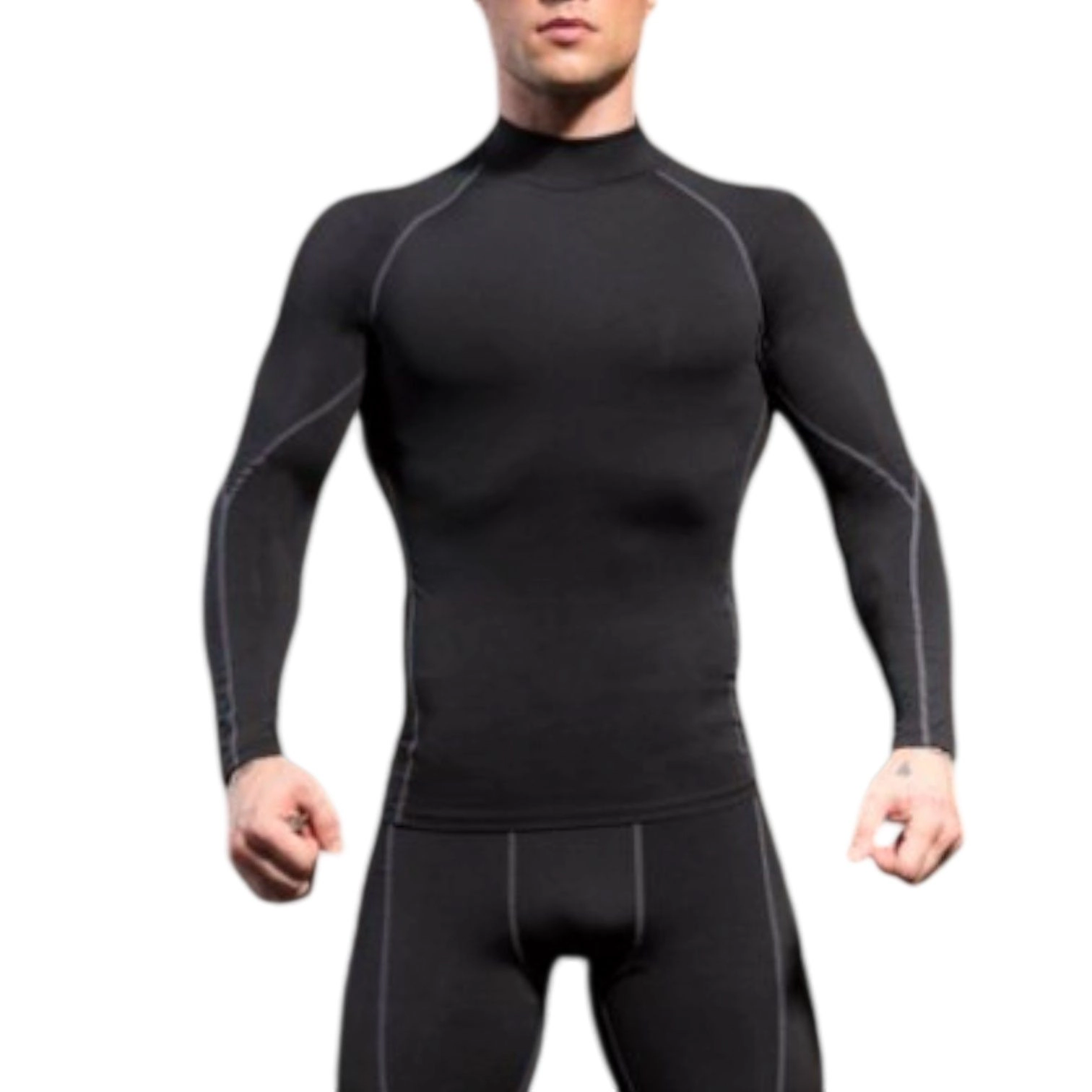 Anna-Kaci Men's Long Sleeve Compression Shirt with Mock Neck and Stretch Fit for Performance Training