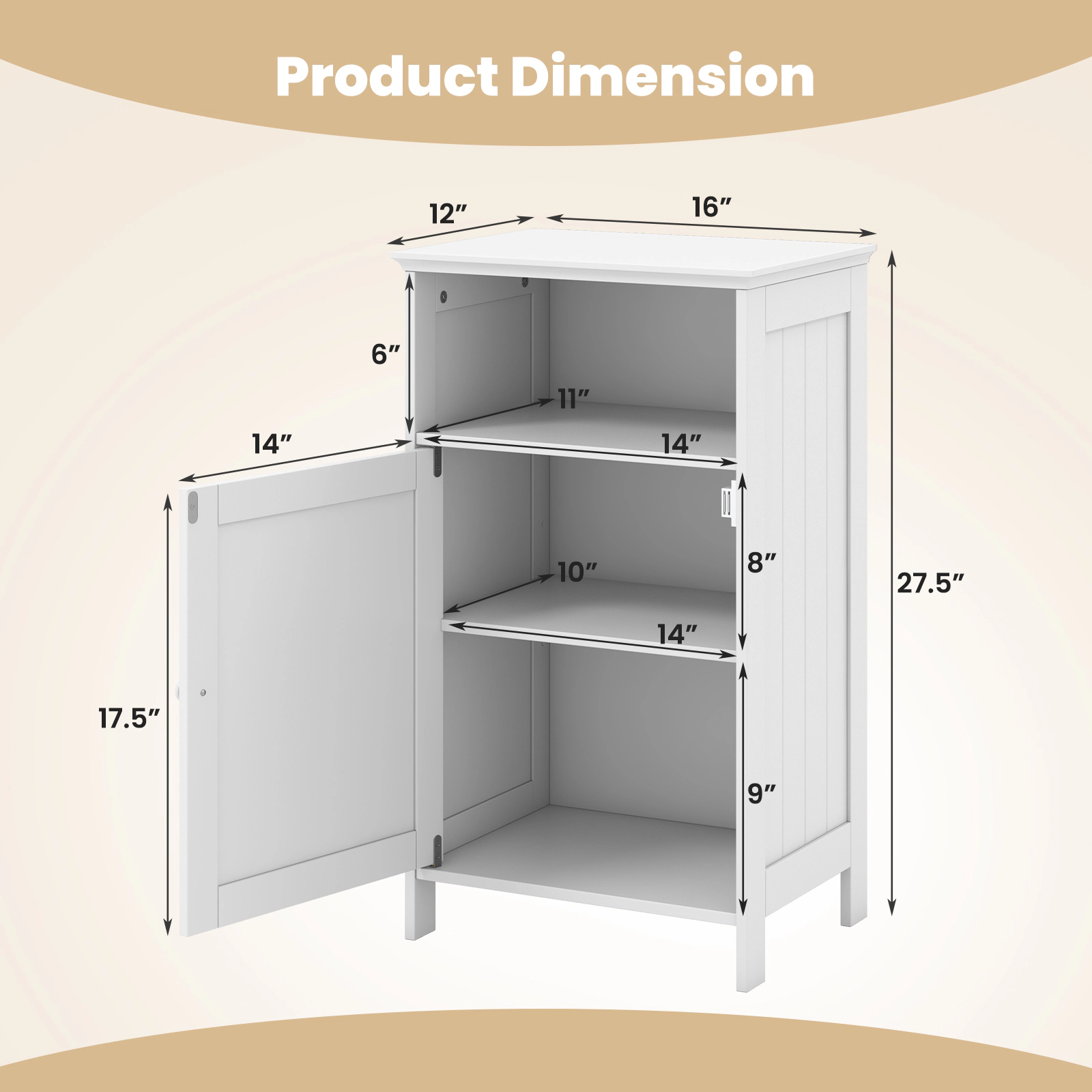 SUGIFT Freestanding MDF Bathroom Floor Storage Cabinet with Adjustable Shelf 27.5-in Tall WhiteGray