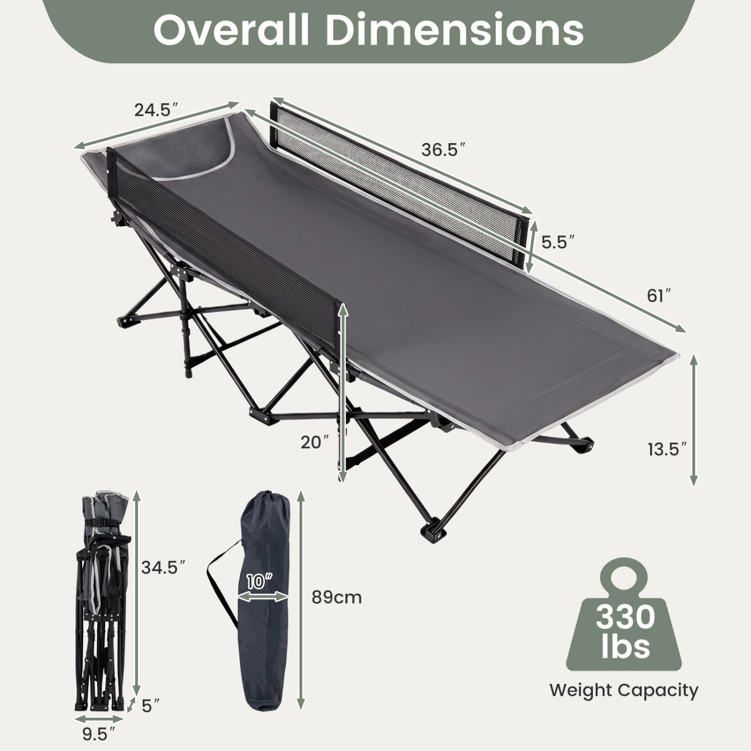 LJG Portable Travel Toddler Cot Bed with Guardrail for Outdoor Indoor