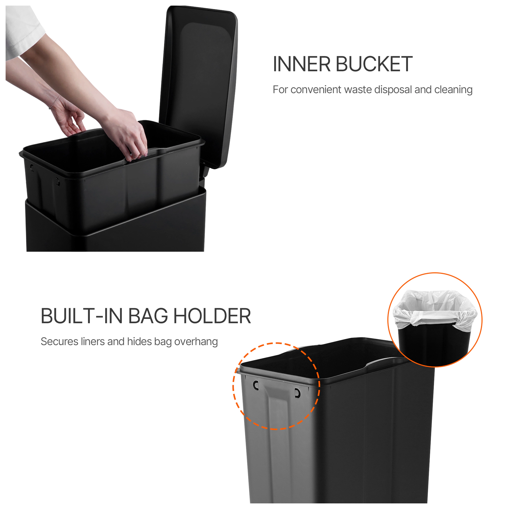 Innovaze 12.9 Gal./ 45 Liter Slim Stainless-Steel-Made Matt Black Step-on Kitchen Trash Can