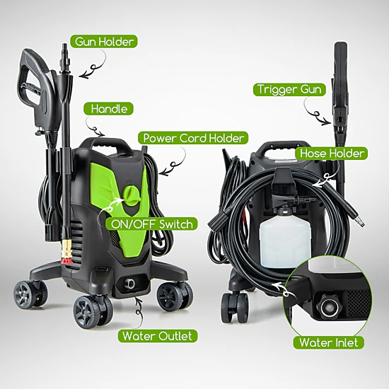 SUGIFT 2400 PSI 1.7 GPM Electric Pressure Washer with 4 Nozzles 19.7-ft ...