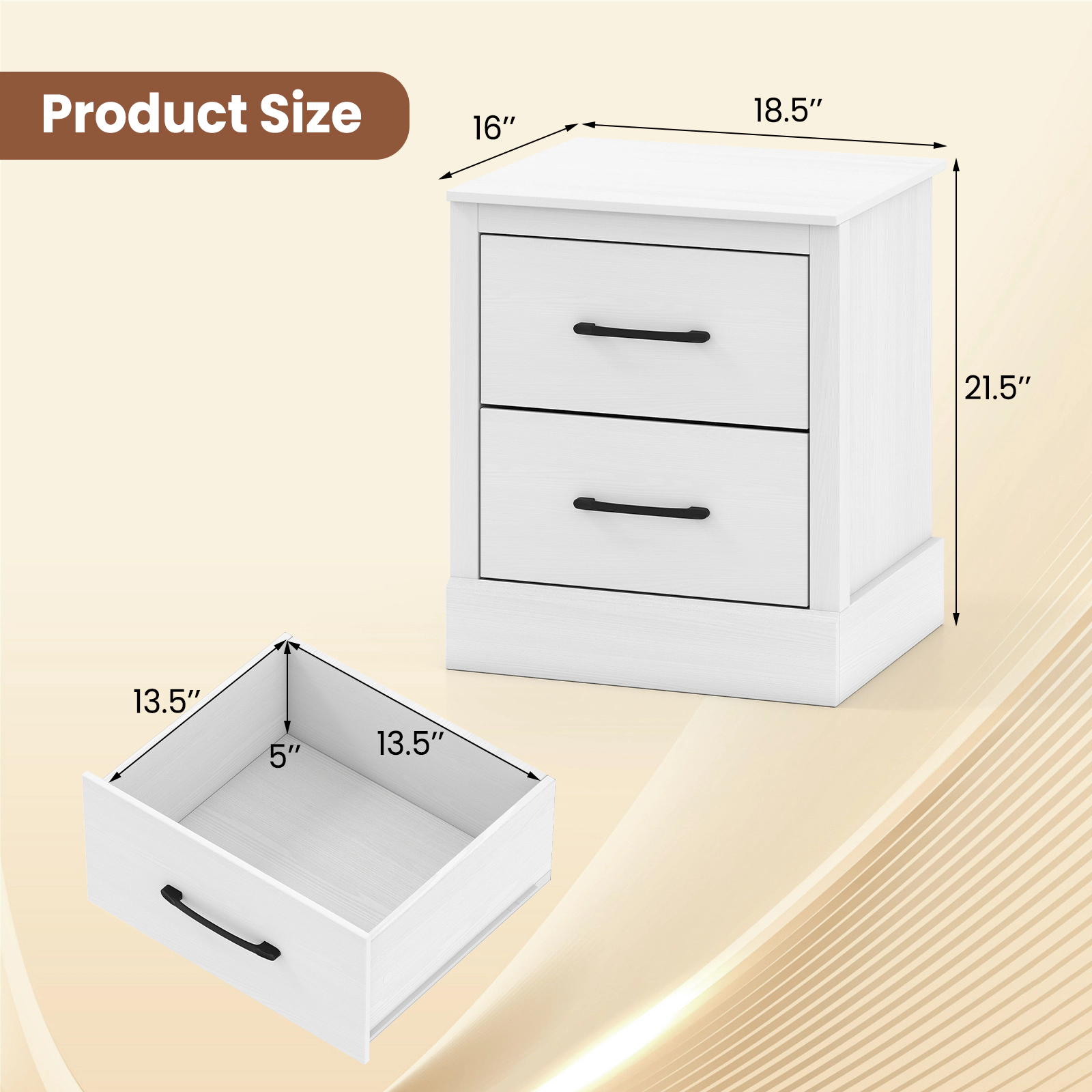 SUGIFT 2-Drawer Engineered Wood Nightstand with Storage 66-lb Tabletop Capacity 22-lb Drawer Capacity White