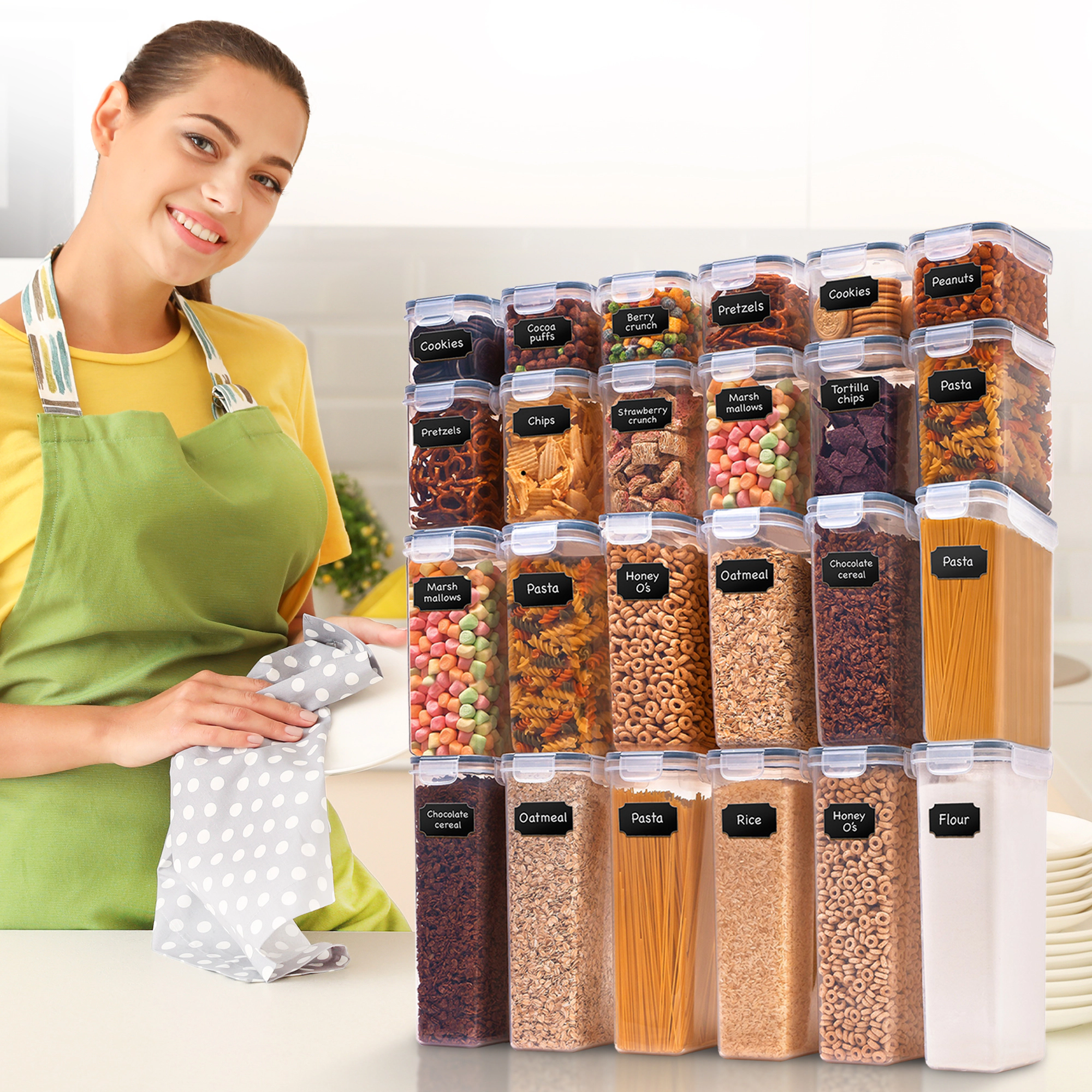 Cheer Collection 24 Piece Airtight Food Storage Container Set with Labels and Erasable Pen