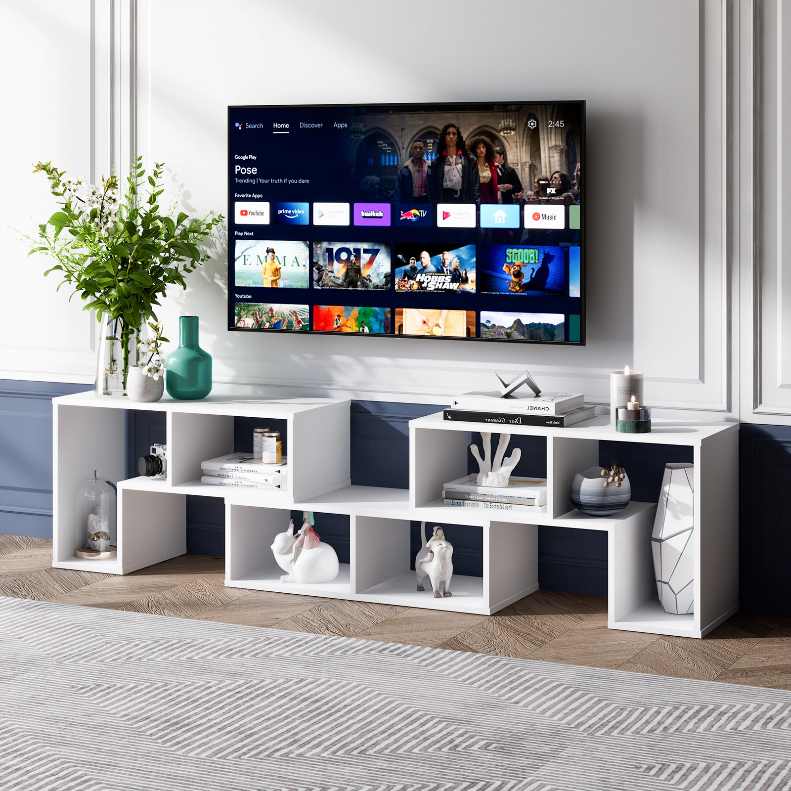 LJG 3 Pieces Adjustable TV Stand for TVs up to 65 Inch with Shelves