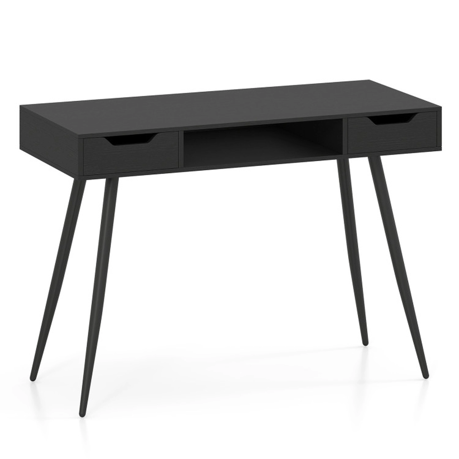 SUGIFT 42.5-in Black Mid-Century Modern Writing Desk with 2 Drawers