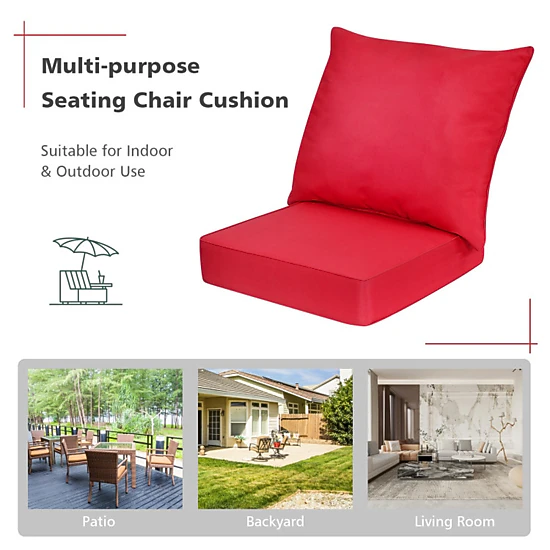 SUGIFT Red Deep Seat Outdoor Patio Chair Cushion Set with Back Pad and Rope Belts 25-in W 25-in D 5-in H