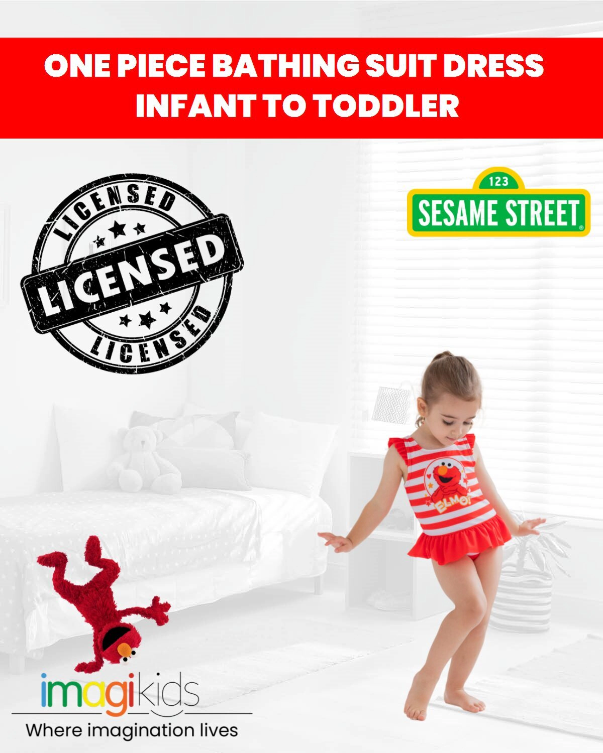 Sesame Street Elmo Girls' Sleeveless One-Piece Bathing Suit