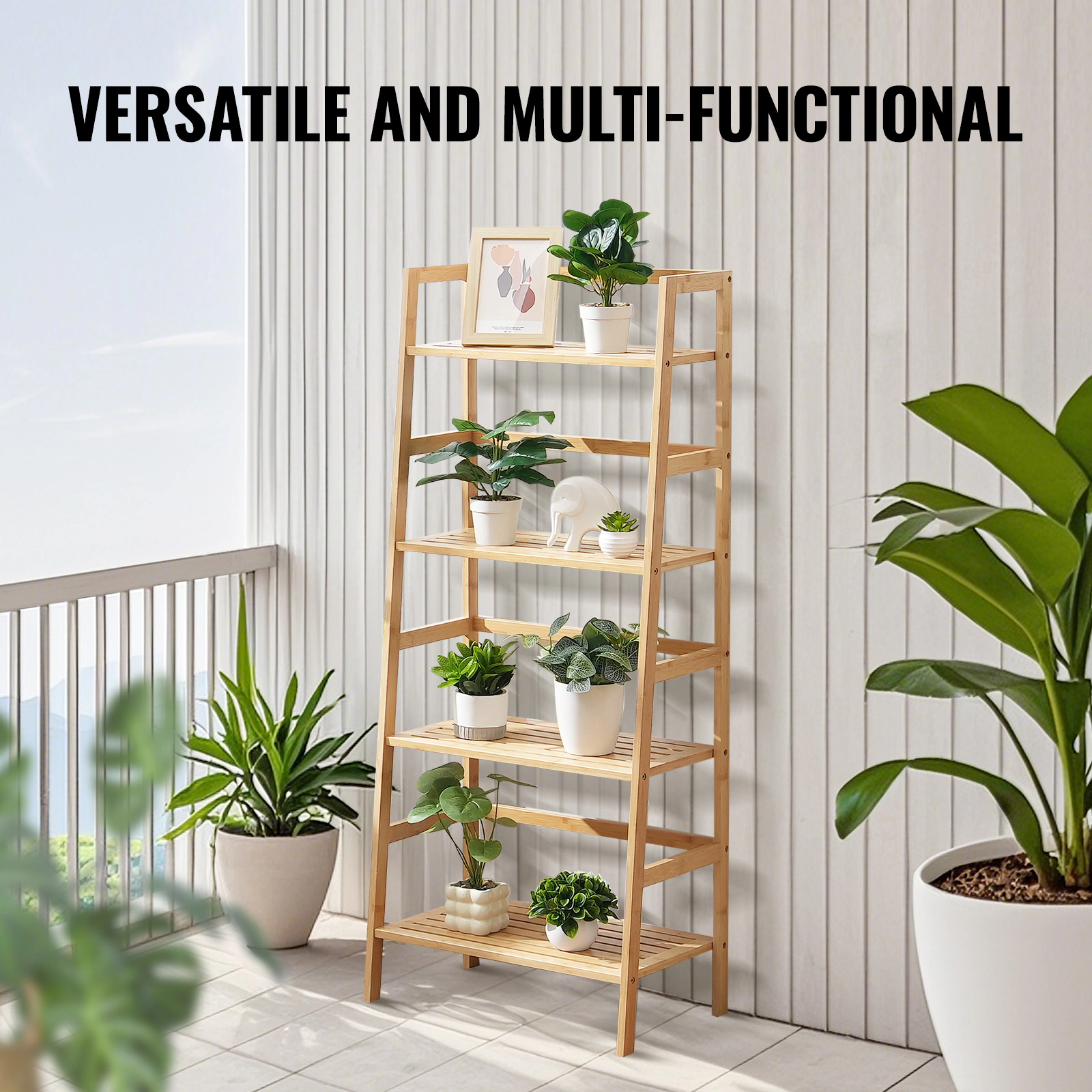 HONGGE Bamboo Bathroom Shelf Display Rack Organizer Freestanding Flower Plant Stand